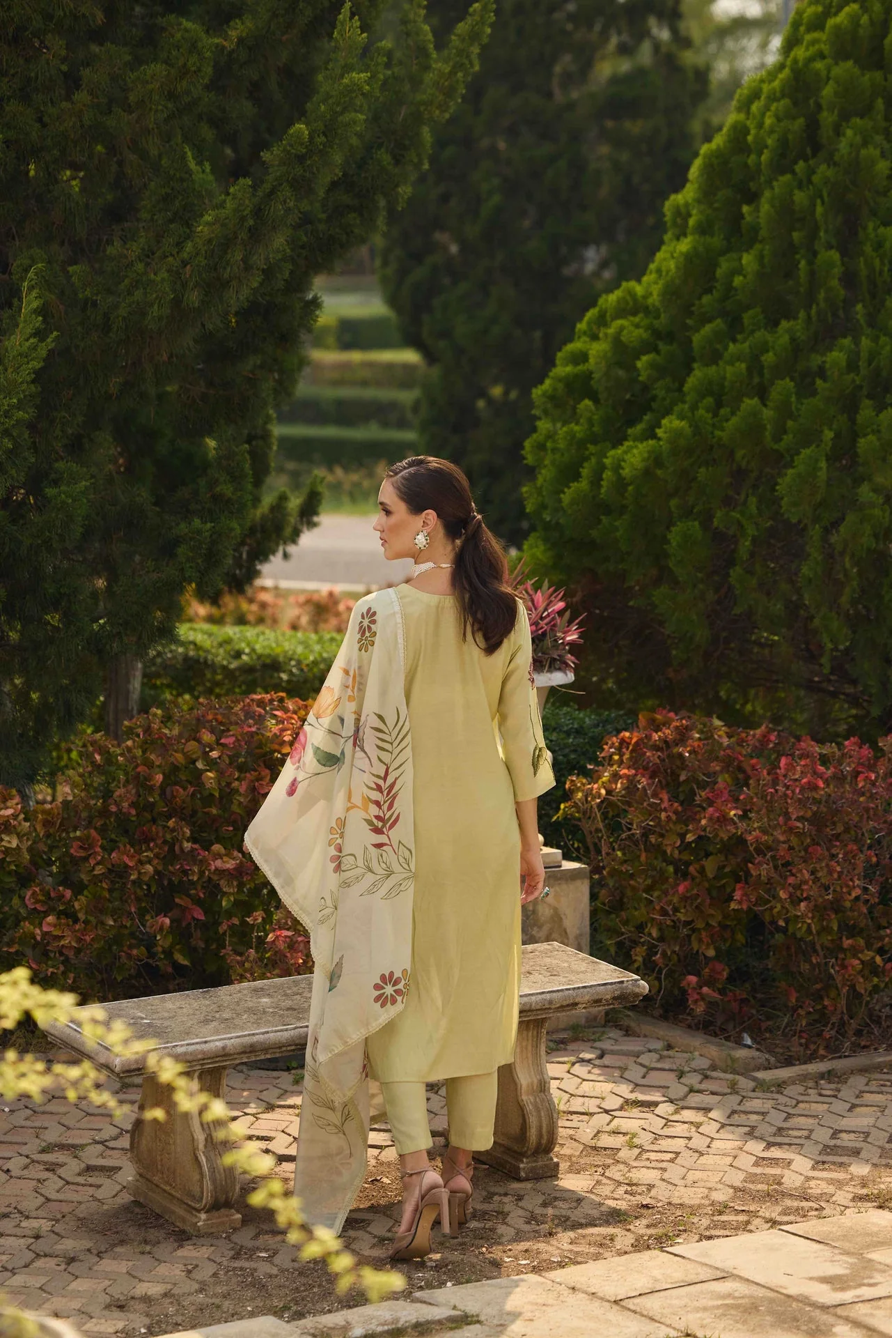 Neerus Pista Printed Straight Kurta and Trousers With Dupatta - Image 5