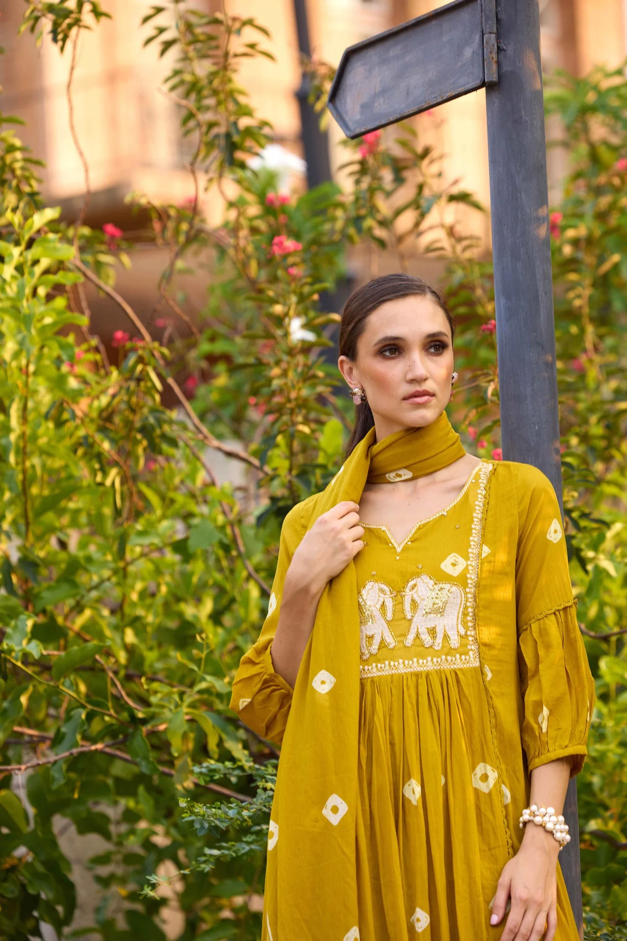 Neerus M Green Solid Anarkali Kurta and Trousers With Dupatta - Image 3