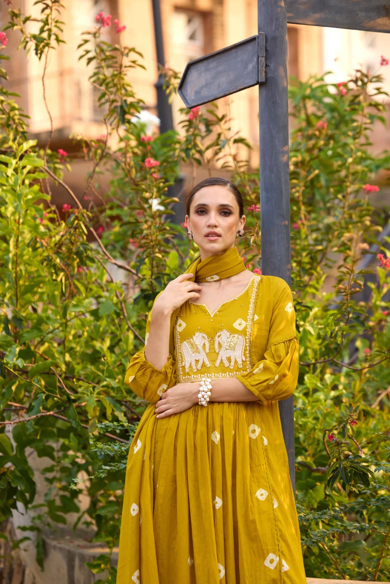 Neerus M Green Solid Anarkali Kurta and Trousers With Dupatta - Image 4