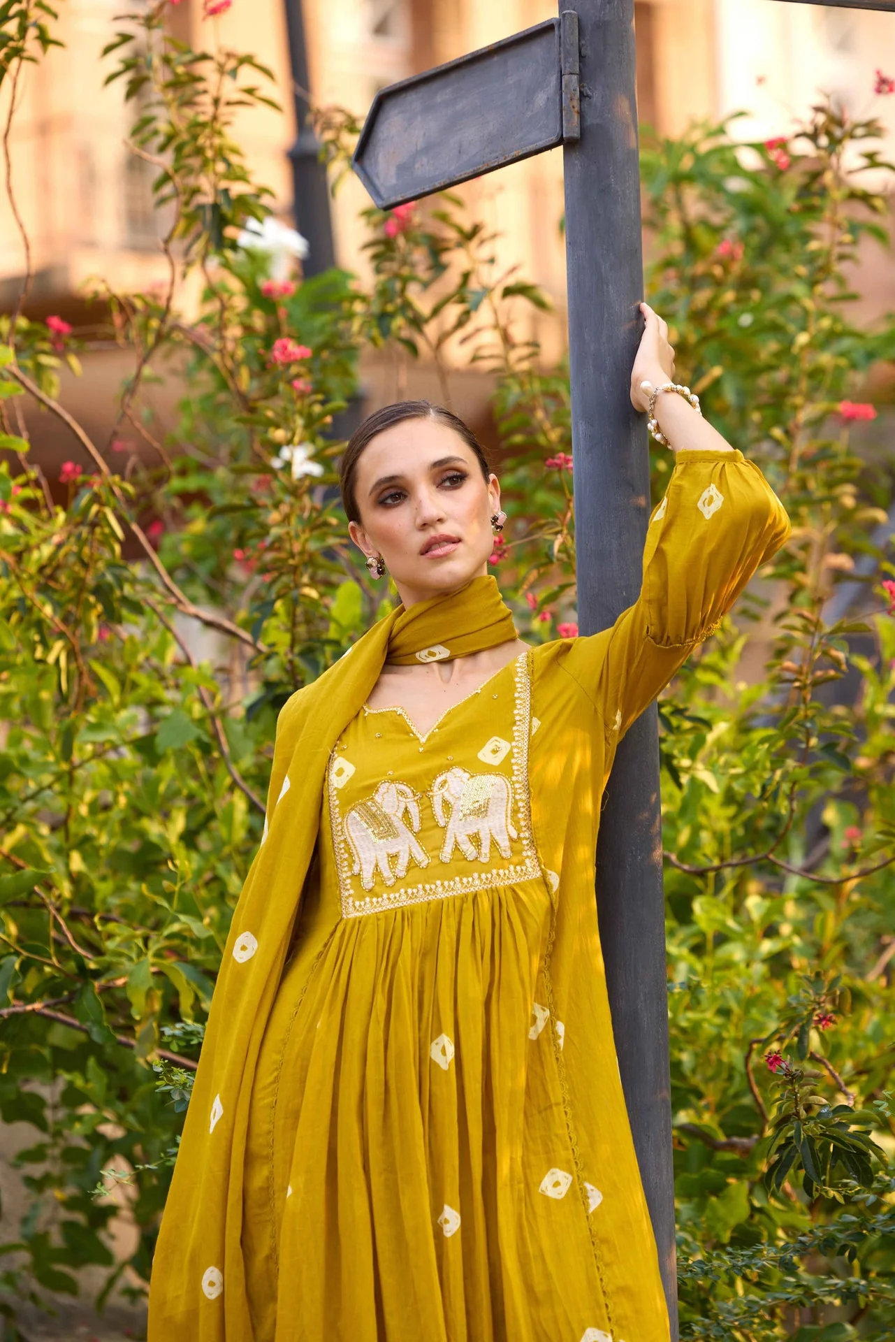 Neerus M Green Solid Anarkali Kurta and Trousers With Dupatta - Image 5