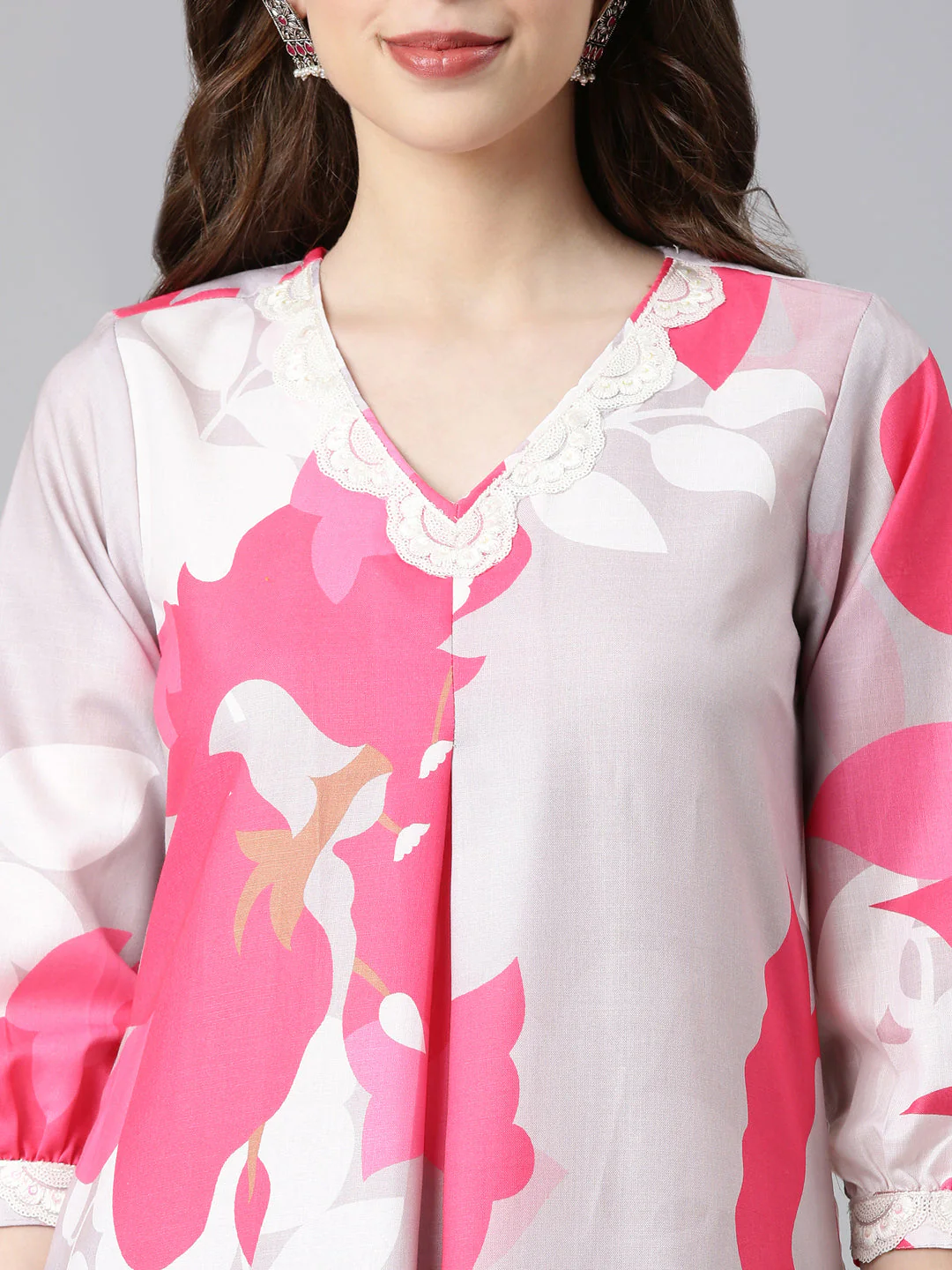 Neerus L gray Printed Straight Kurta and Trousers With Dupatta - Image 4