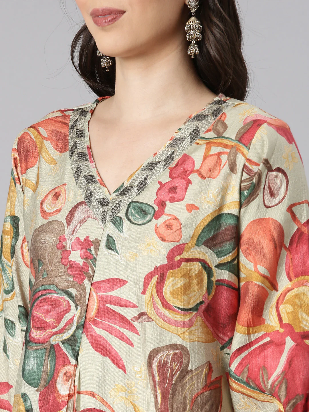 Neerus Lime Green Printed Straight Kurta and Palazzos - Image 4