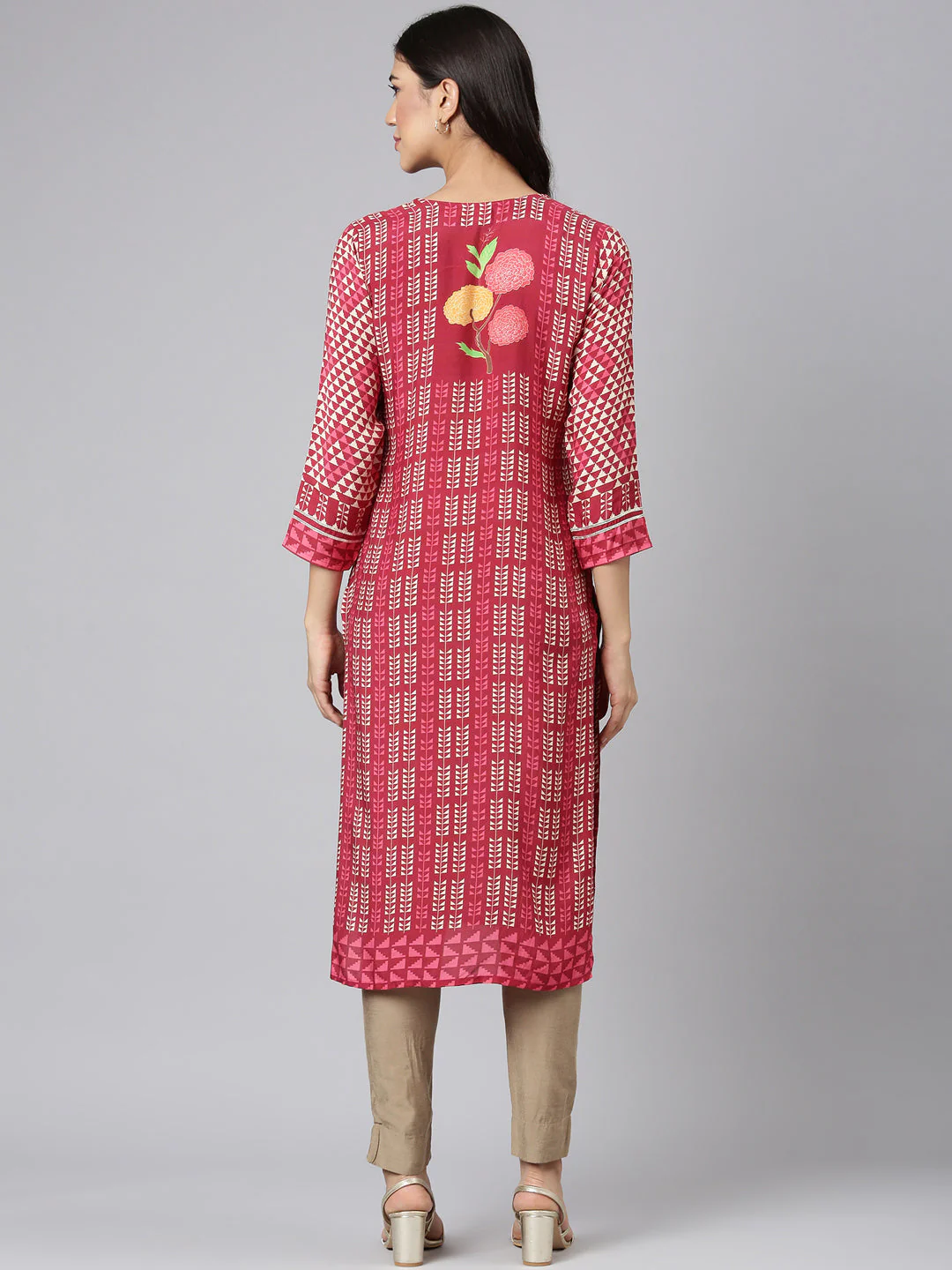 Neerus Maroon Casual Tribal Straight Kurta - Image 3