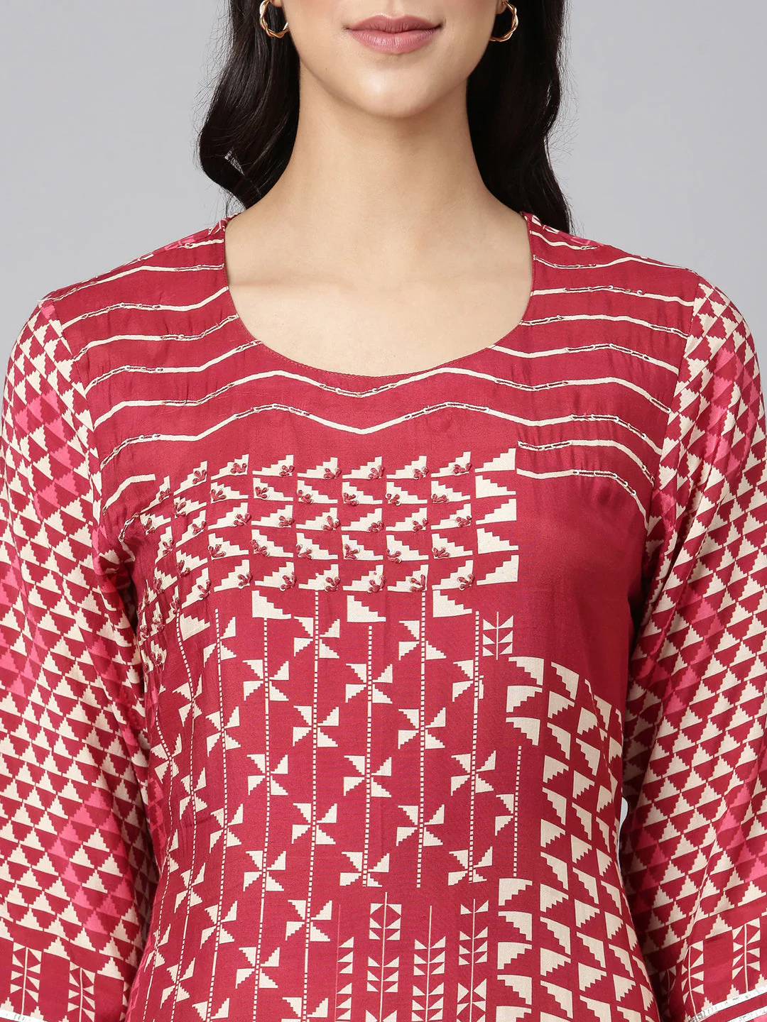 Neerus Maroon Casual Tribal Straight Kurta - Image 4