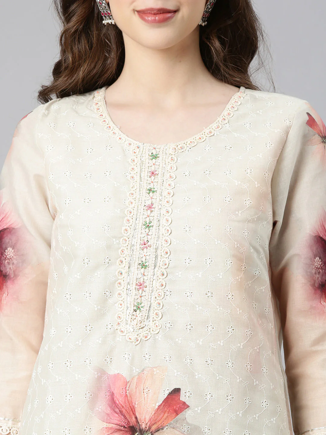 Neerus Mint Printed Straight Kurta and Trousers With Dupatta - Image 4