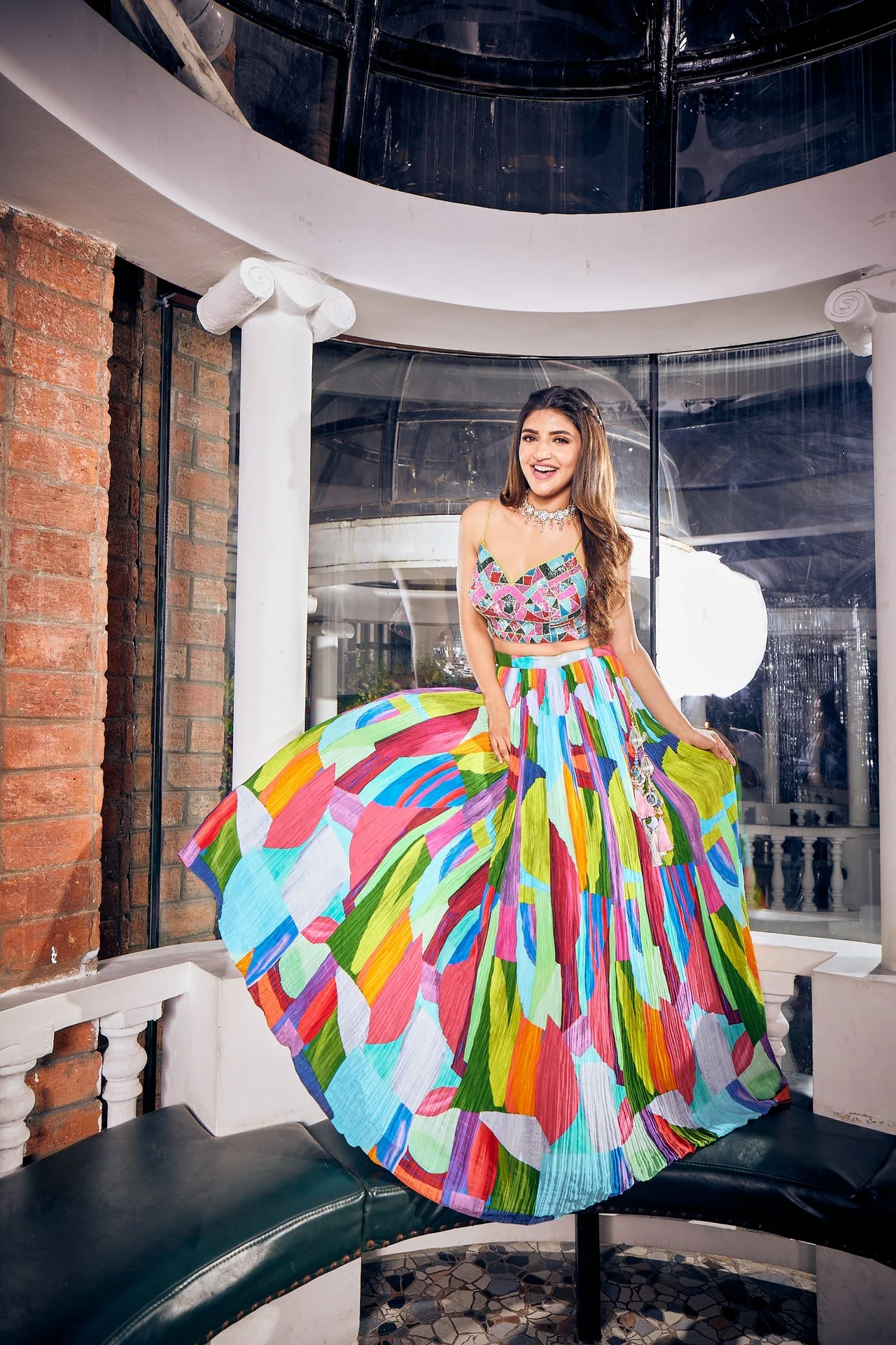 Neerus Multi Crepe Fabric Ghagra Set With Dupatta - Image 3