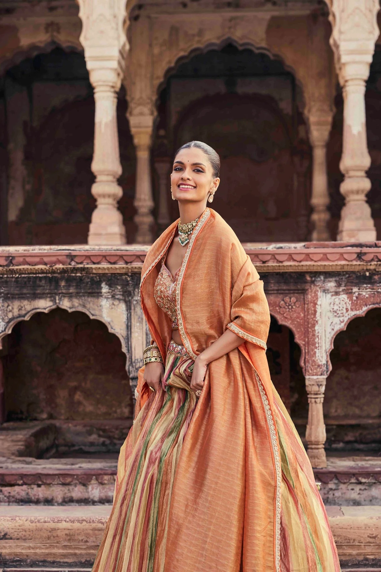 Neerus Multicolor Embroidery Tissue Fabric Ghagra set - Image 3