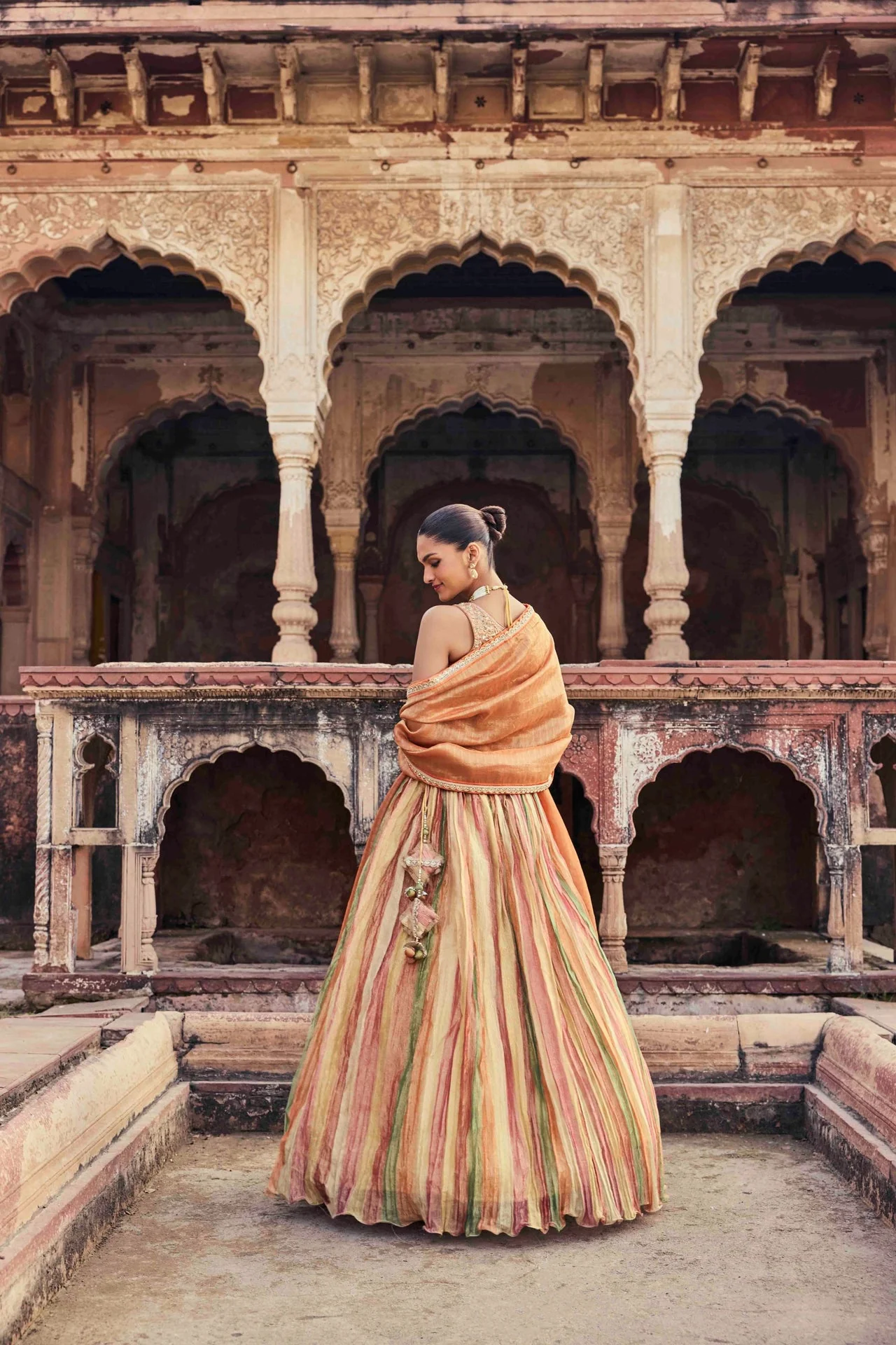 Neerus Multicolor Embroidery Tissue Fabric Ghagra set - Image 4