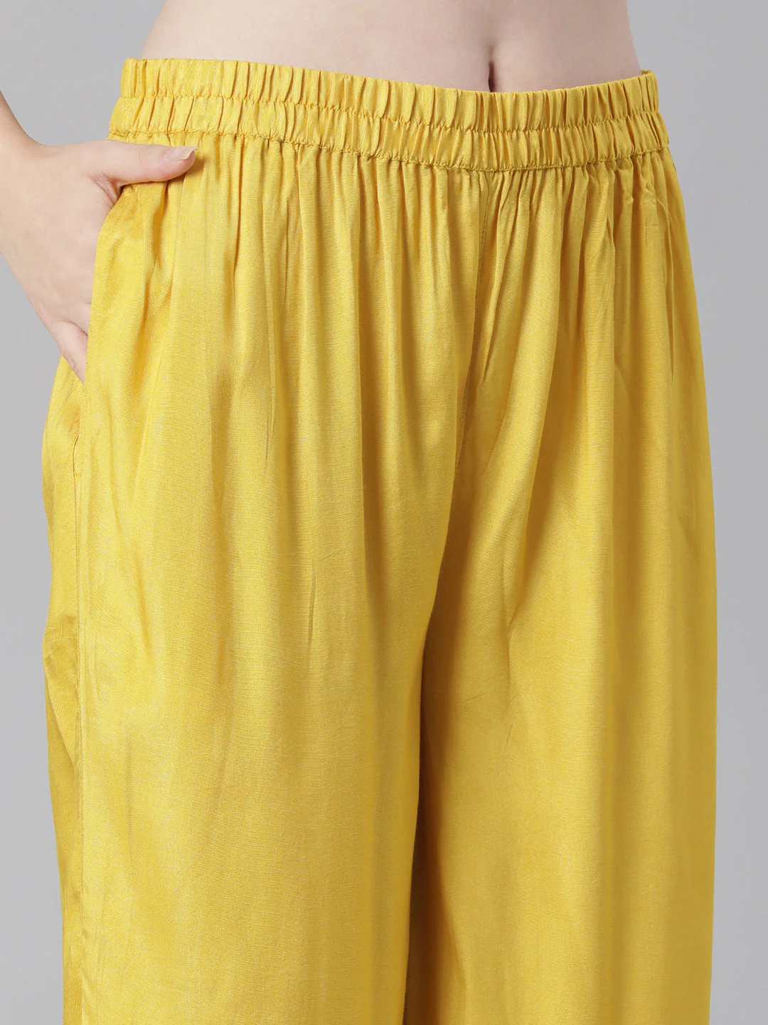 Neerus Mustard Printed Straight Kurta and Trousers With Dupatta - Image 6