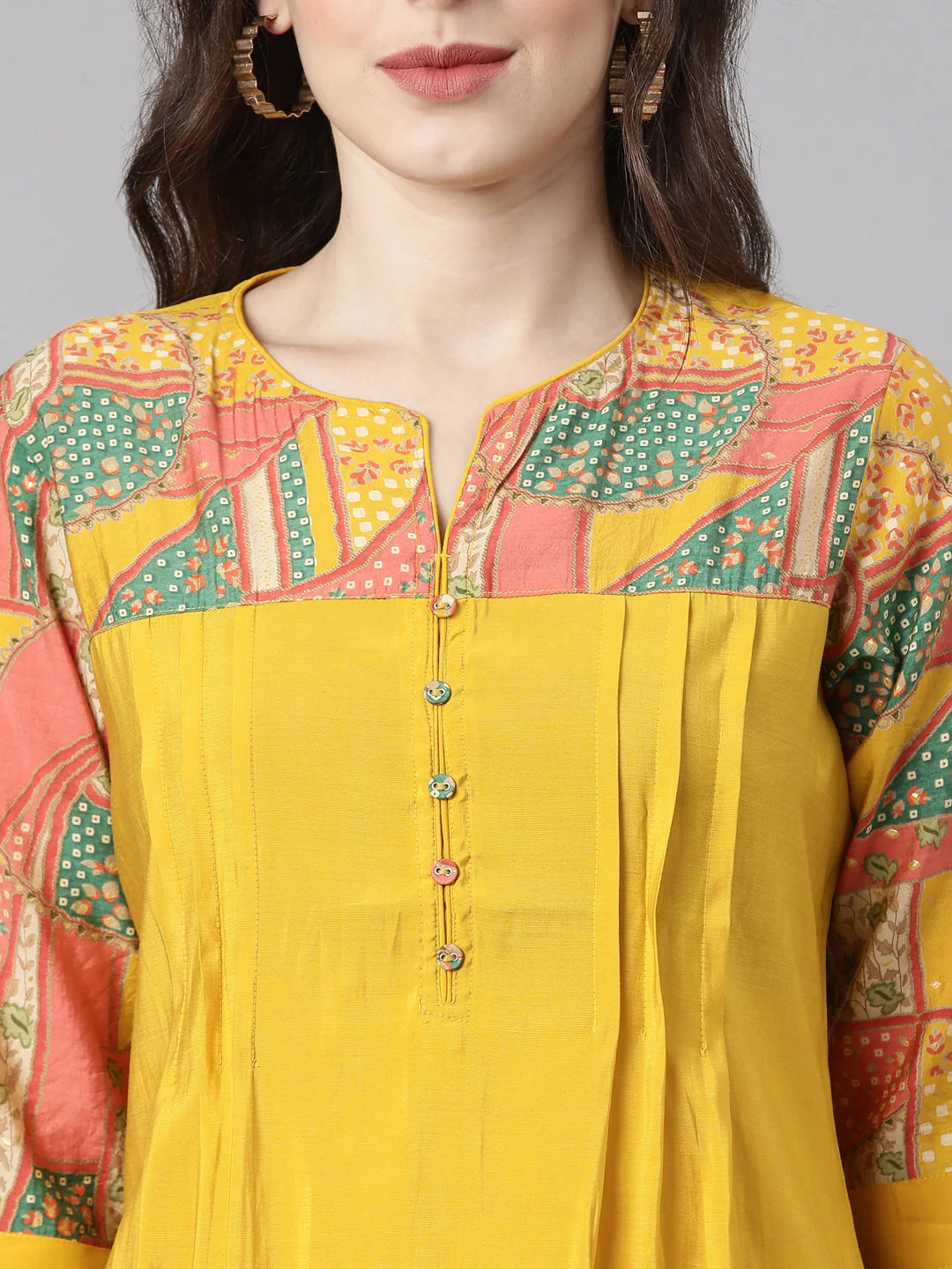 Neerus Mustard Solid Straight Kurta and Palazzos - Image 4
