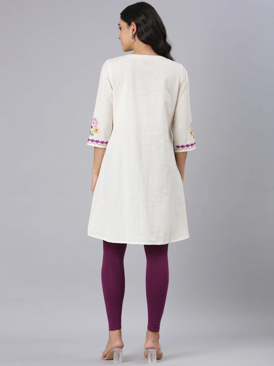 Neerus Off White Casual Solid Straight Kurtis - Image 3