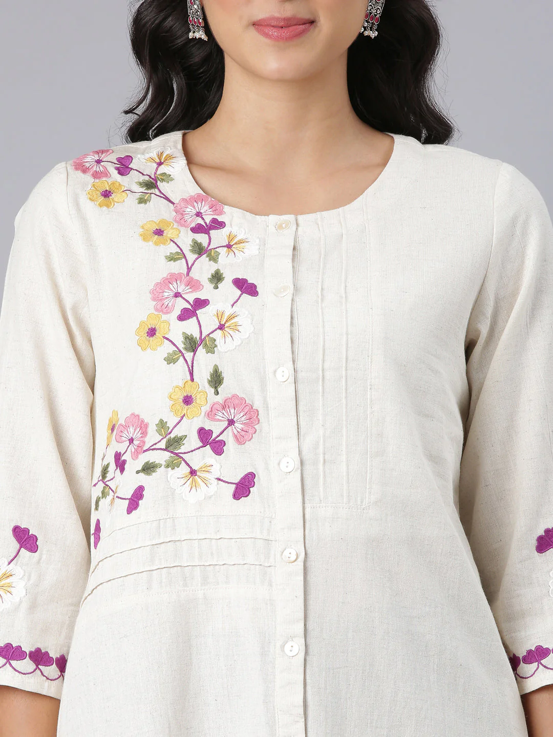 Neerus Off White Casual Solid Straight Kurtis - Image 4