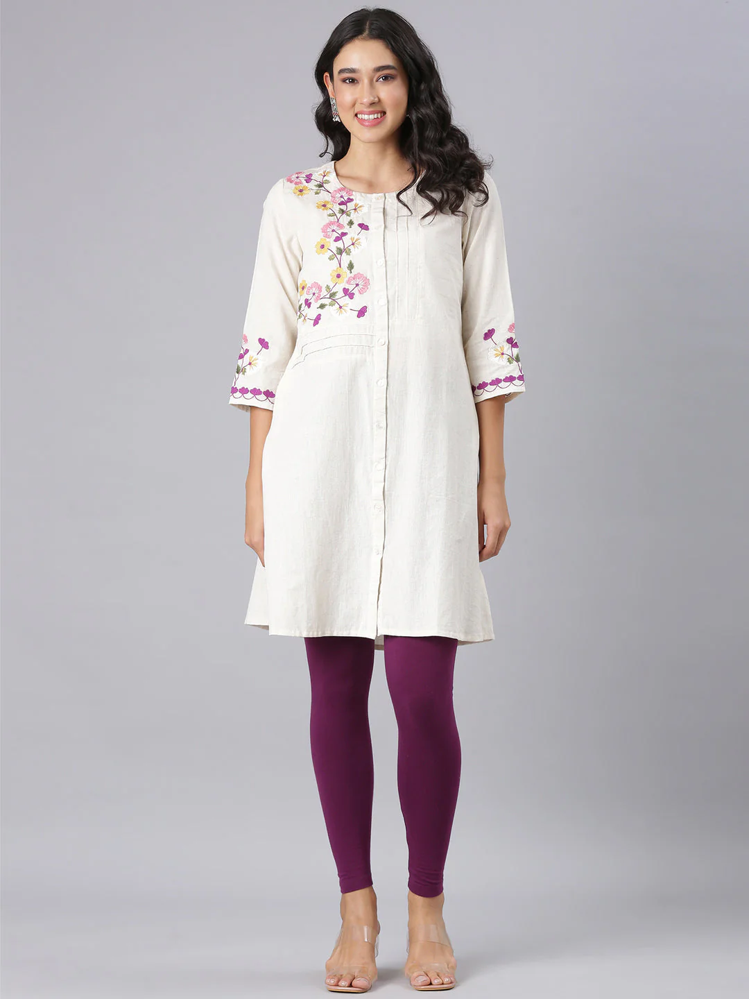 Neerus Off White Casual Solid Straight Kurtis - Image 5