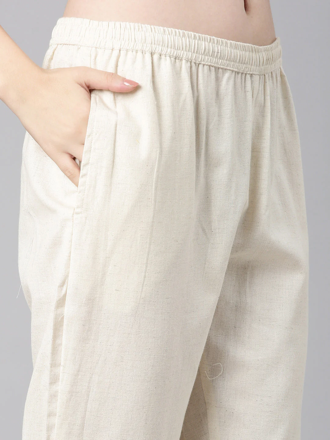 Neerus Off white Solid Straight Kurta and Trousers - Image 6