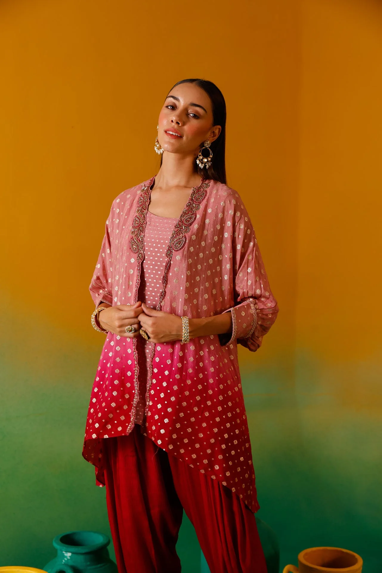 Neerus Onion Beads and Stones Chinon Fabric Co-Ord Set - Image 10