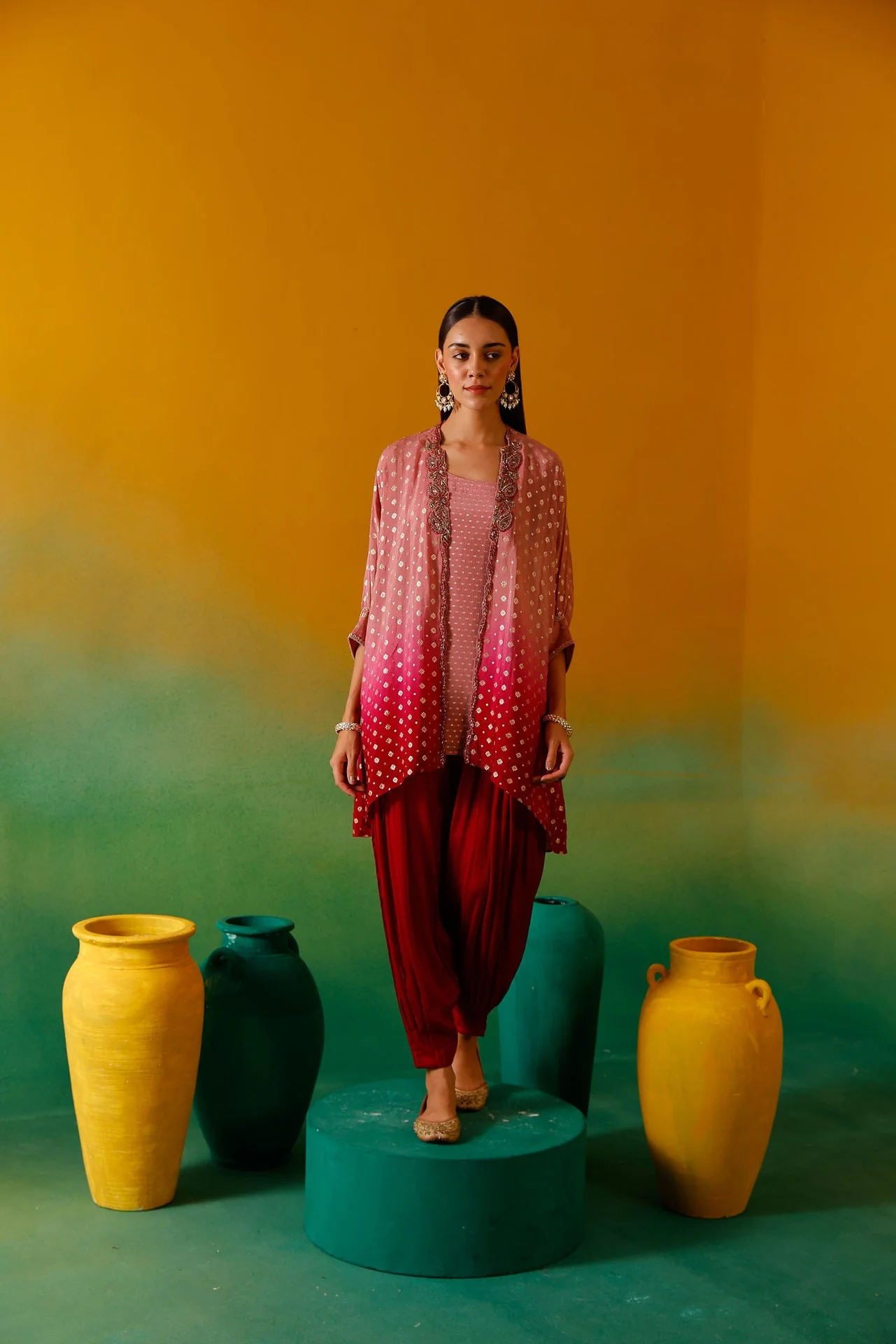 Neerus Onion Beads and Stones Chinon Fabric Co-Ord Set - Image 3