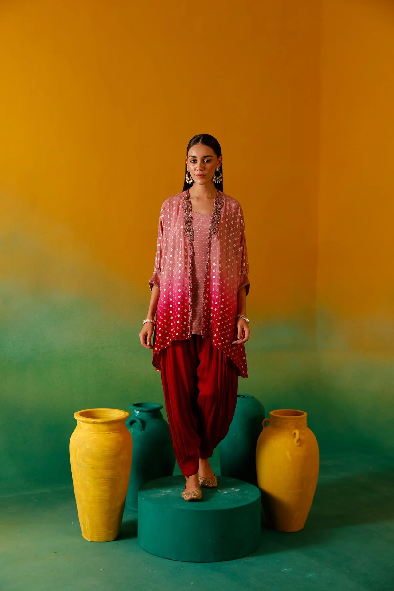 Neerus Onion Beads and Stones Chinon Fabric Co-Ord Set - Image 4