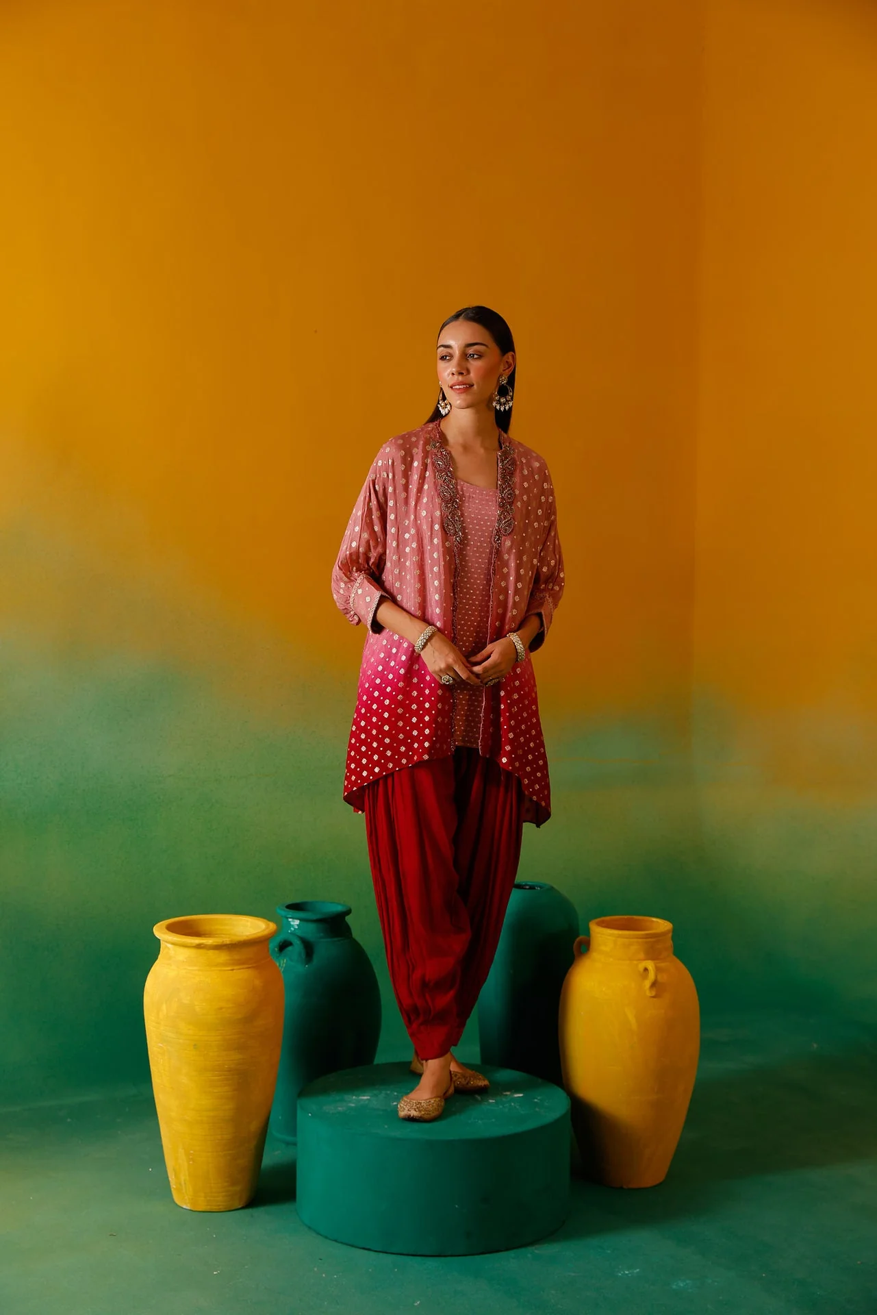 Neerus Onion Beads and Stones Chinon Fabric Co-Ord Set - Image 5