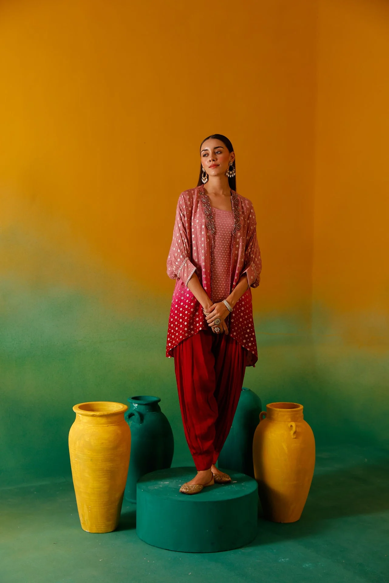 Neerus Onion Beads and Stones Chinon Fabric Co-Ord Set - Image 6