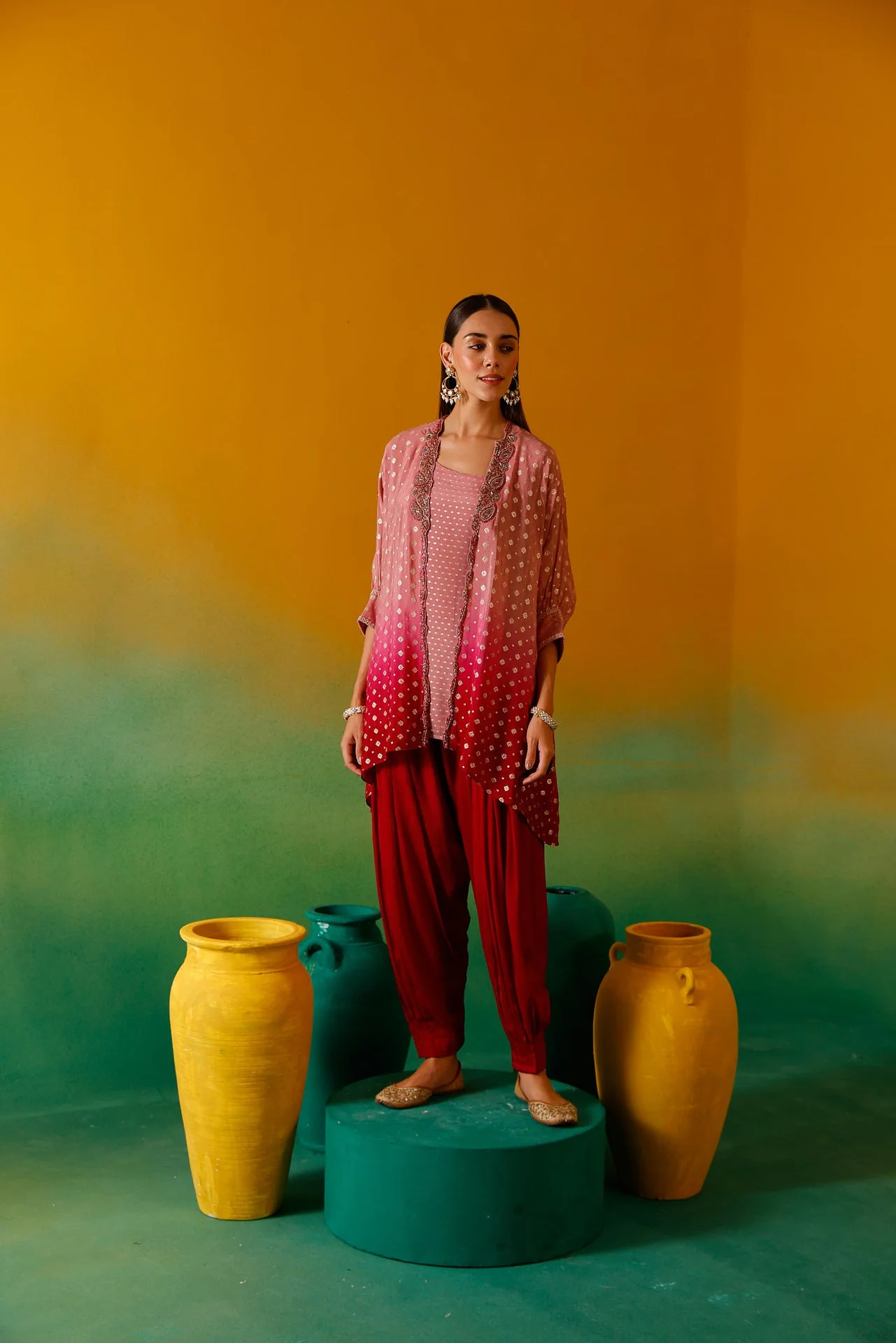 Neerus Onion Beads and Stones Chinon Fabric Co-Ord Set - Image 7