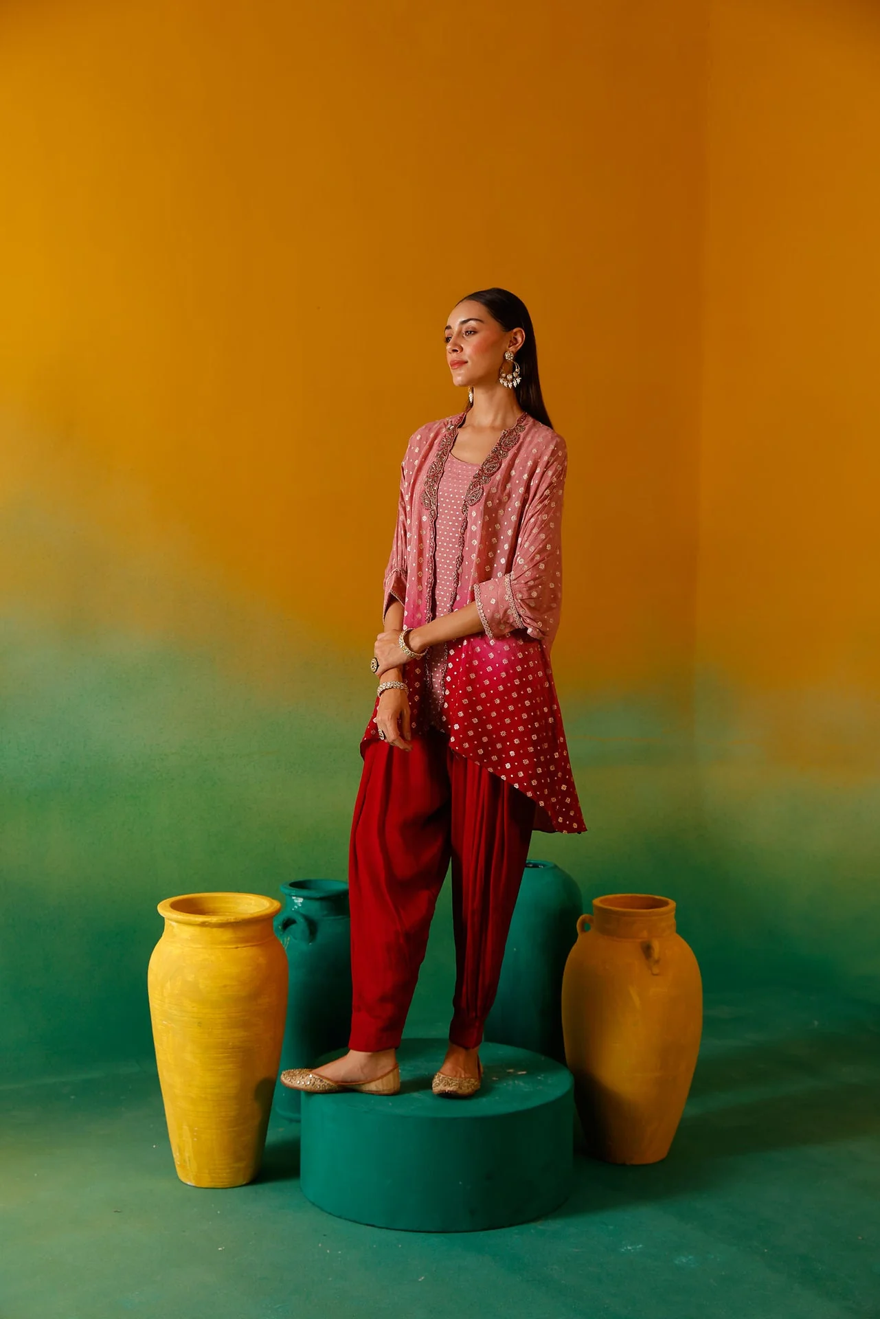 Neerus Onion Beads and Stones Chinon Fabric Co-Ord Set - Image 8