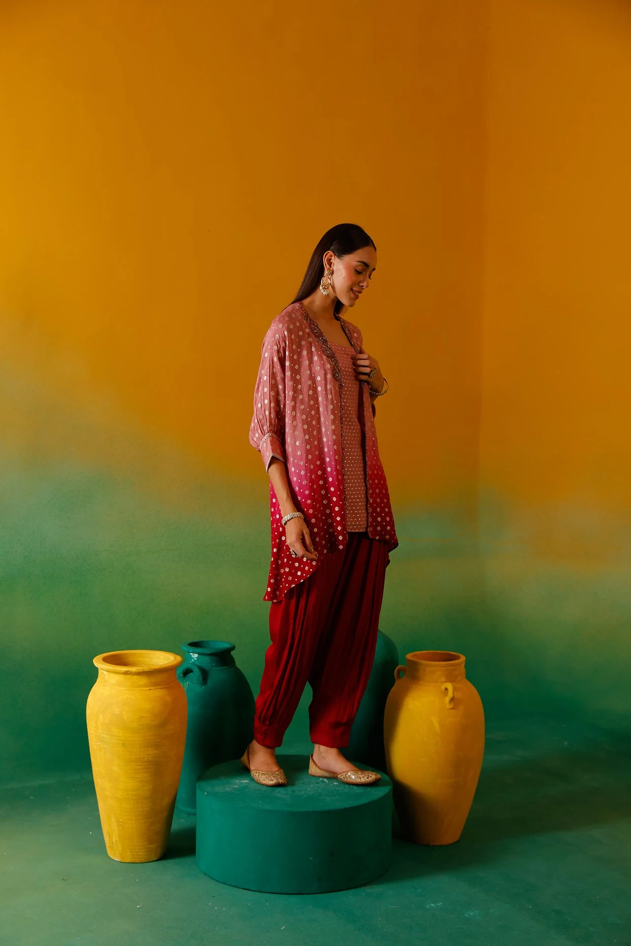 Neerus Onion Beads and Stones Chinon Fabric Co-Ord Set - Image 9