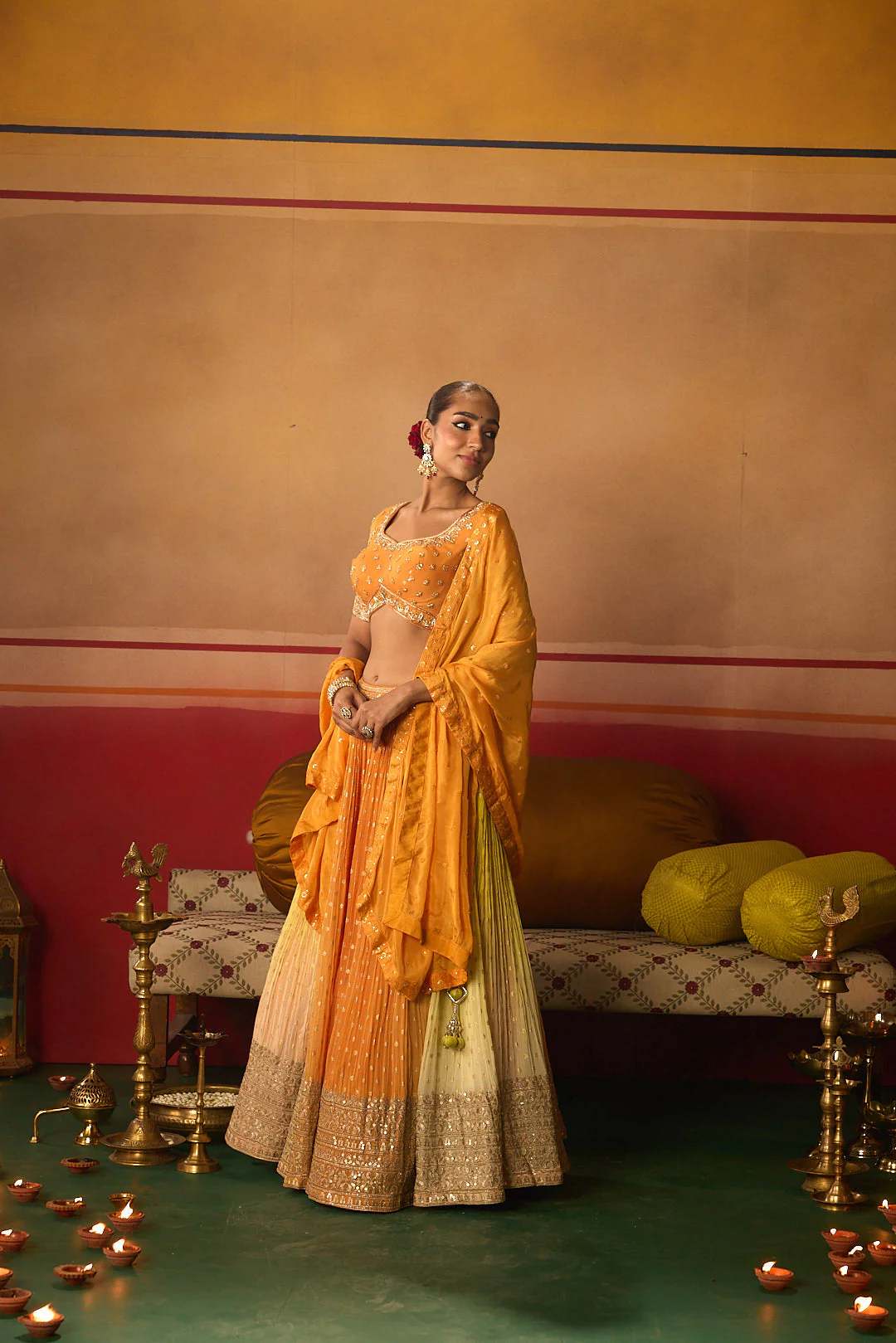 Neerus Orange Embroidery work georgette fabric ghagra set - Image 3