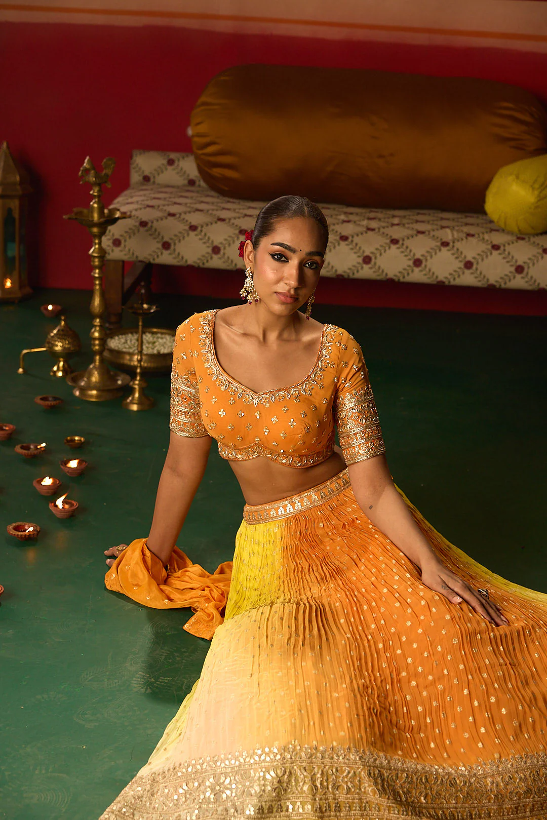 Neerus Orange Embroidery work georgette fabric ghagra set - Image 4