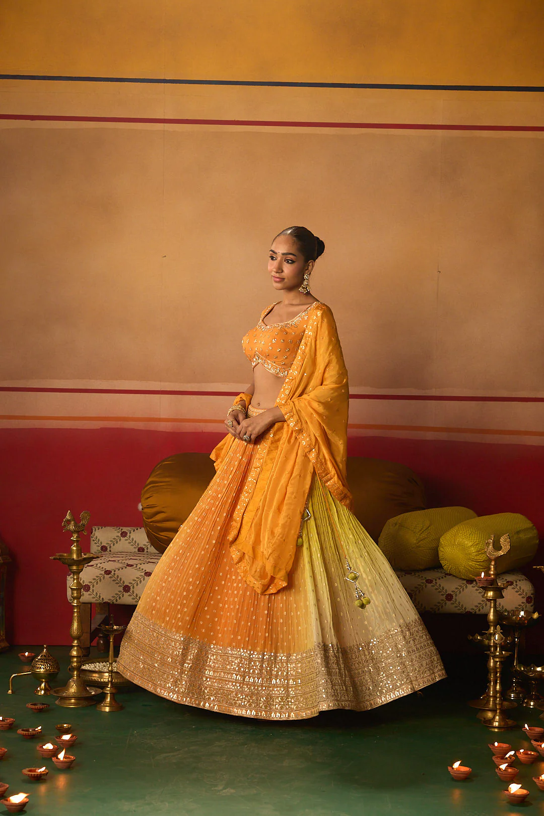 Neerus Orange Embroidery work georgette fabric ghagra set - Image 5