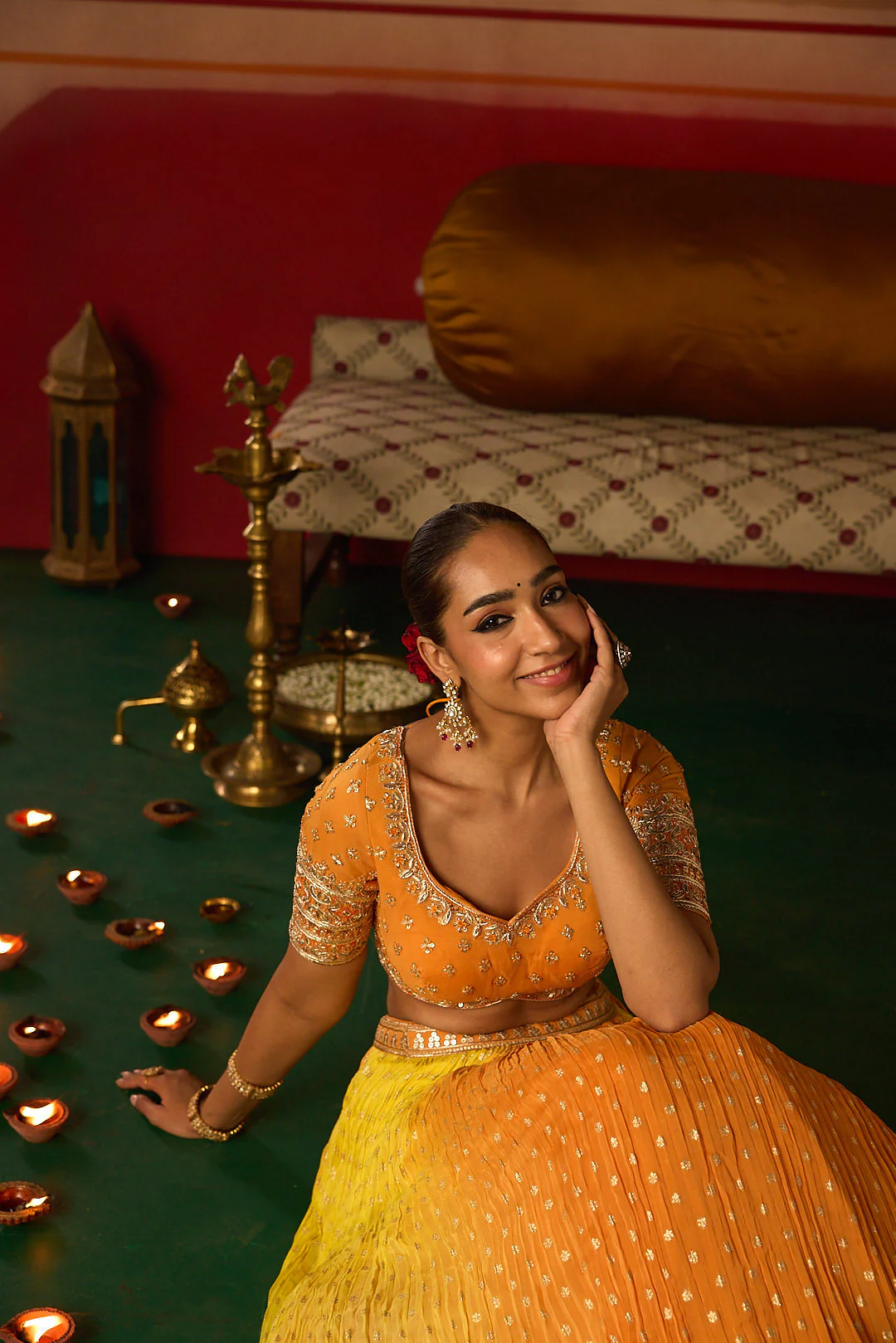 Neerus Orange Embroidery work georgette fabric ghagra set - Image 6