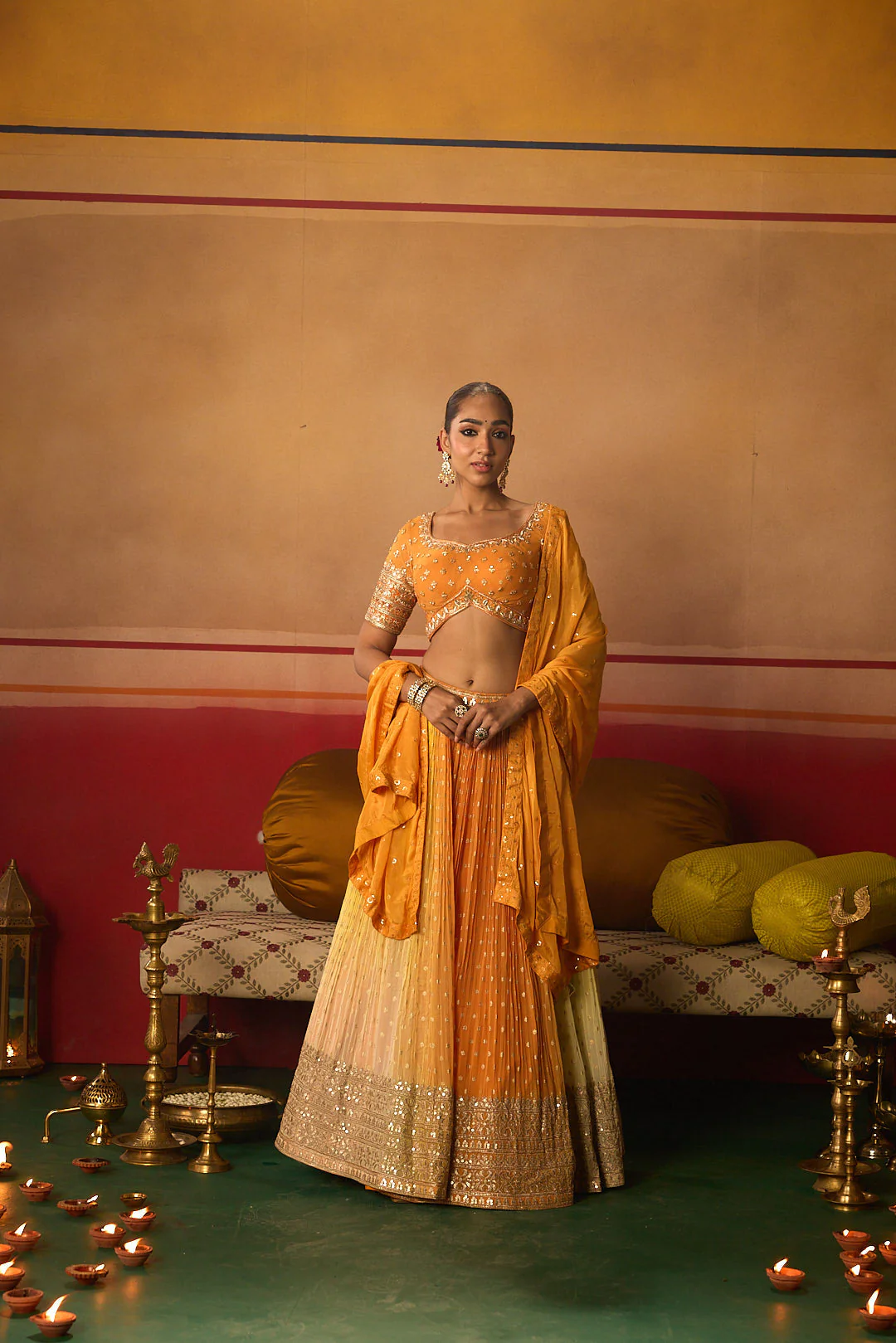 Neerus Orange Embroidery work georgette fabric ghagra set - Image 7