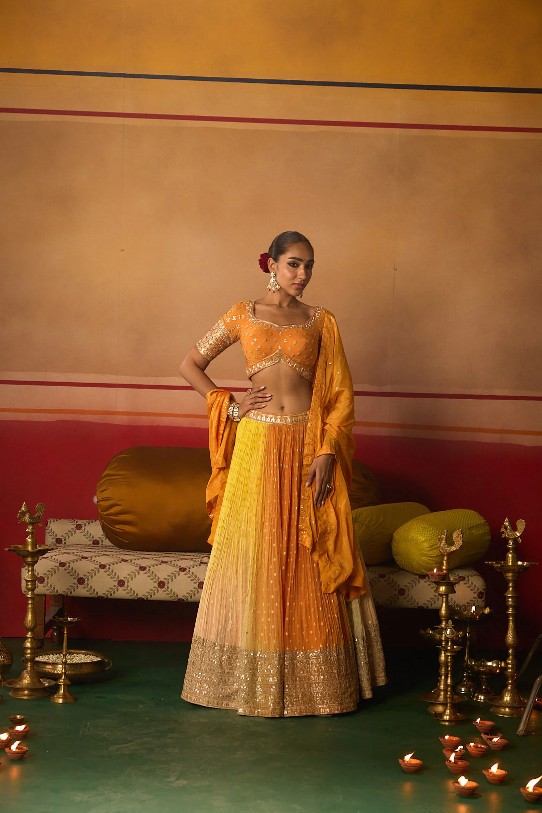 Neerus Orange Embroidery work georgette fabric ghagra set - Image 8