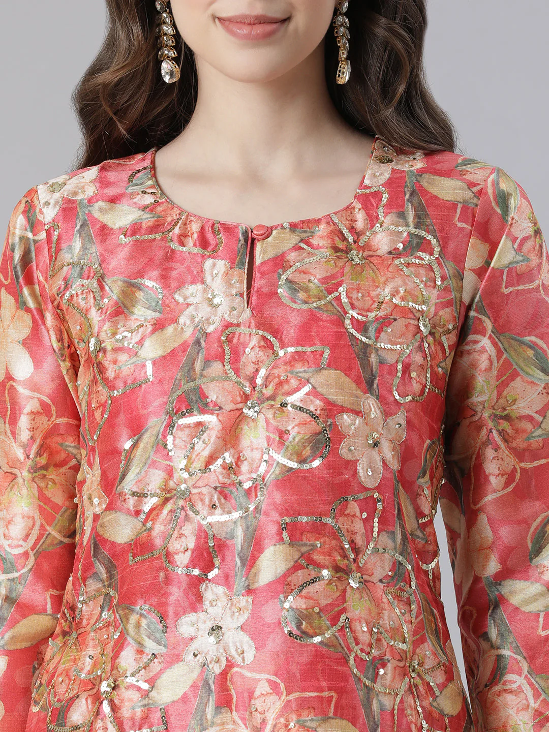 Neerus Orange Printed Straight Kurta and Trousers With Dupatta - Image 4