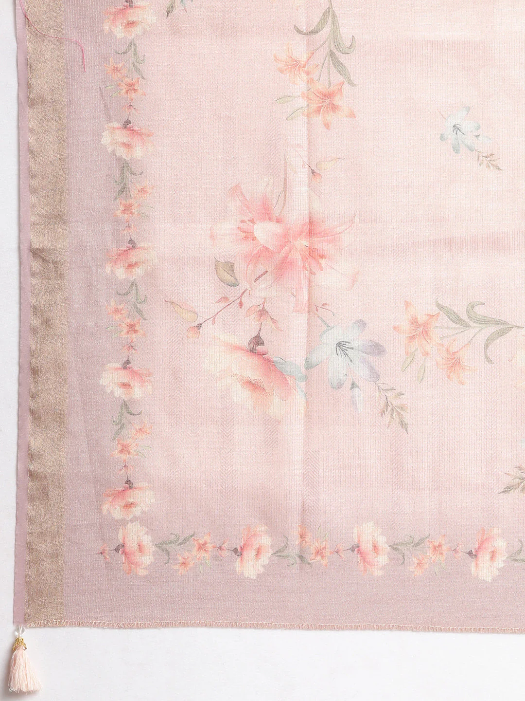 Neerus Peach Printed Straight Kurta and Trousers With Dupatta - Image 7