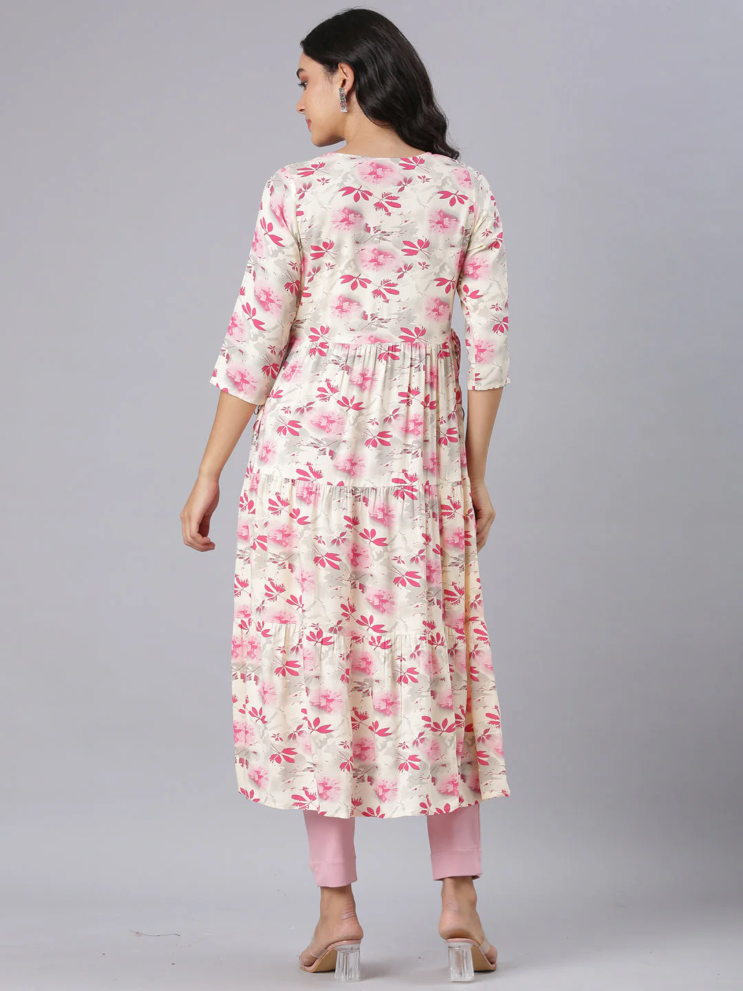Neerus Pink Anarkali Casual Floral Kurta - Image 3