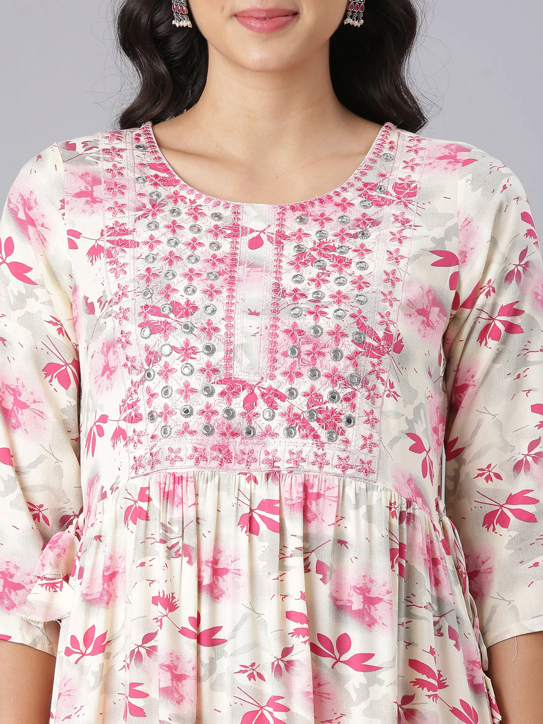 Neerus Pink Anarkali Casual Floral Kurta - Image 4