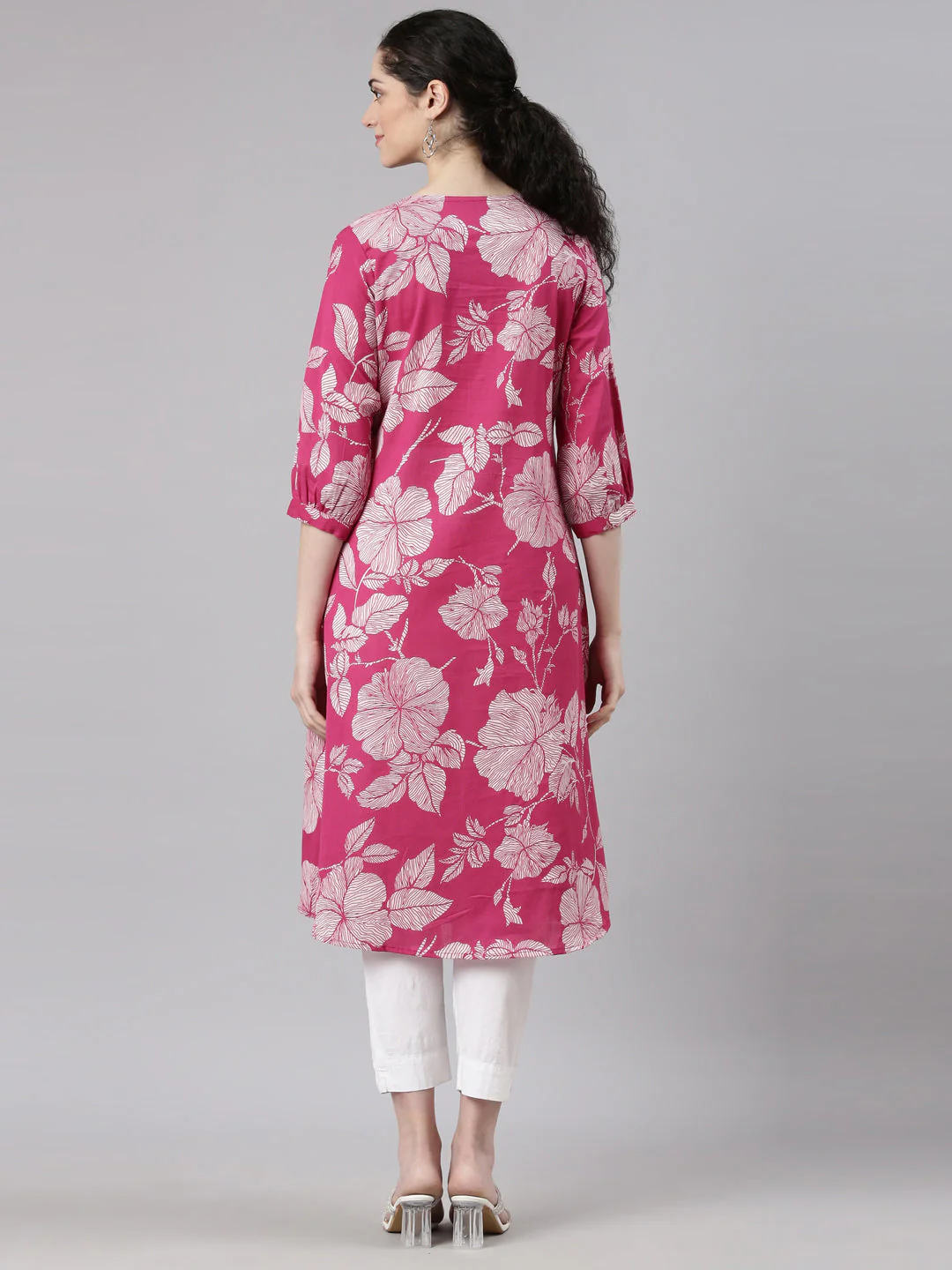 Neerus Pink Anarkali Casual Floral Kurta - Image 4