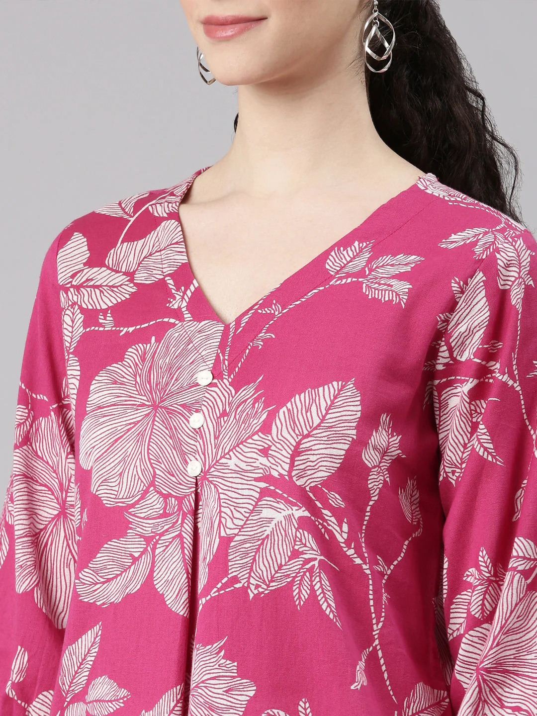 Neerus Pink Anarkali Casual Floral Kurta - Image 5