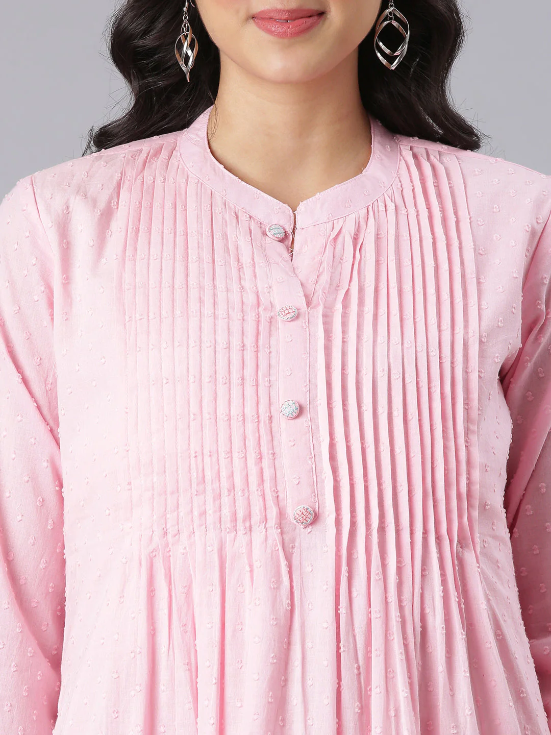 Neerus Pink Embroidered Anarkali Kurta And Trousers With Dupatta - Image 4