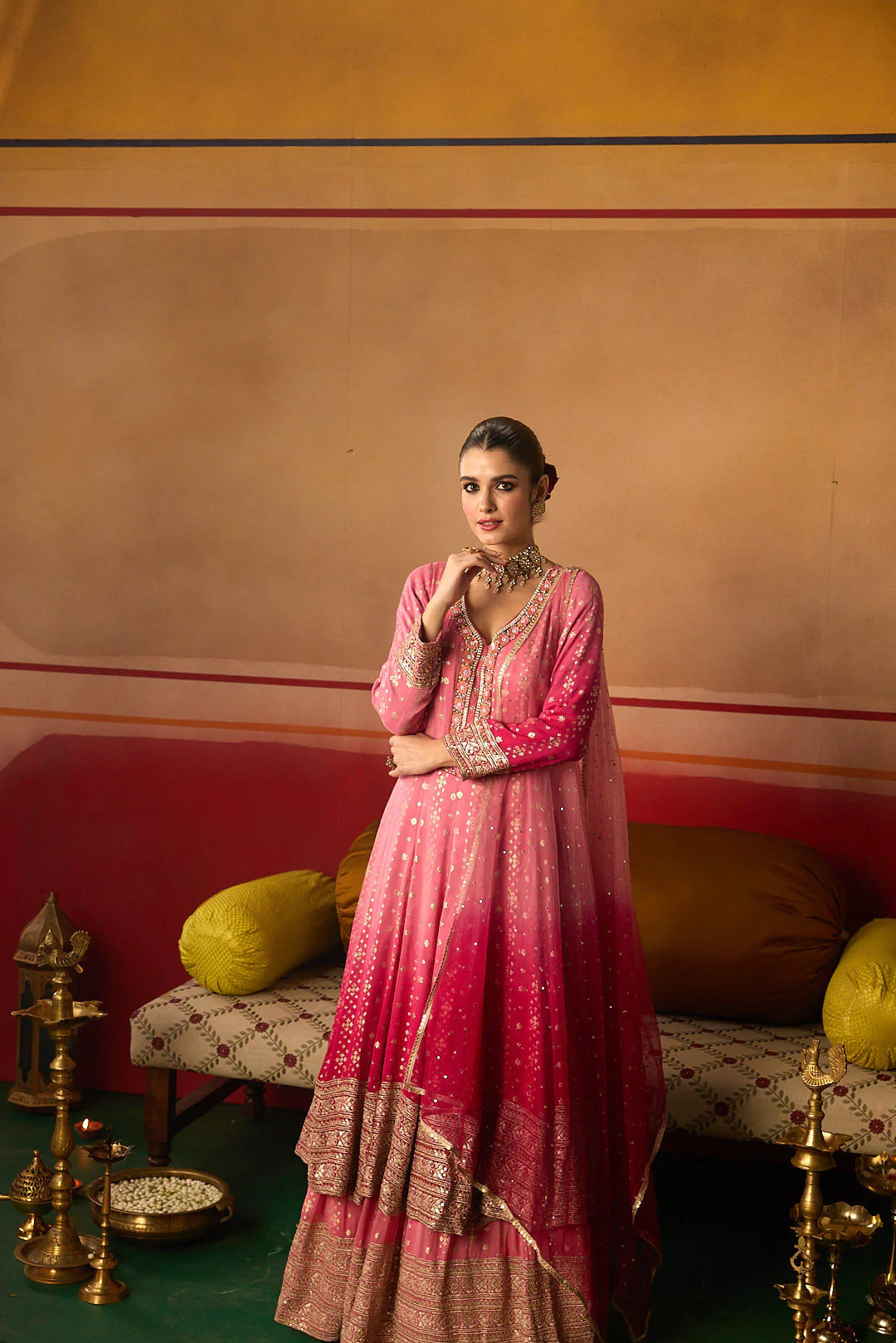 Neerus Pink Embroidery Work Chinon Fabric Anarkali and Trouser With Dupatta - Image 8