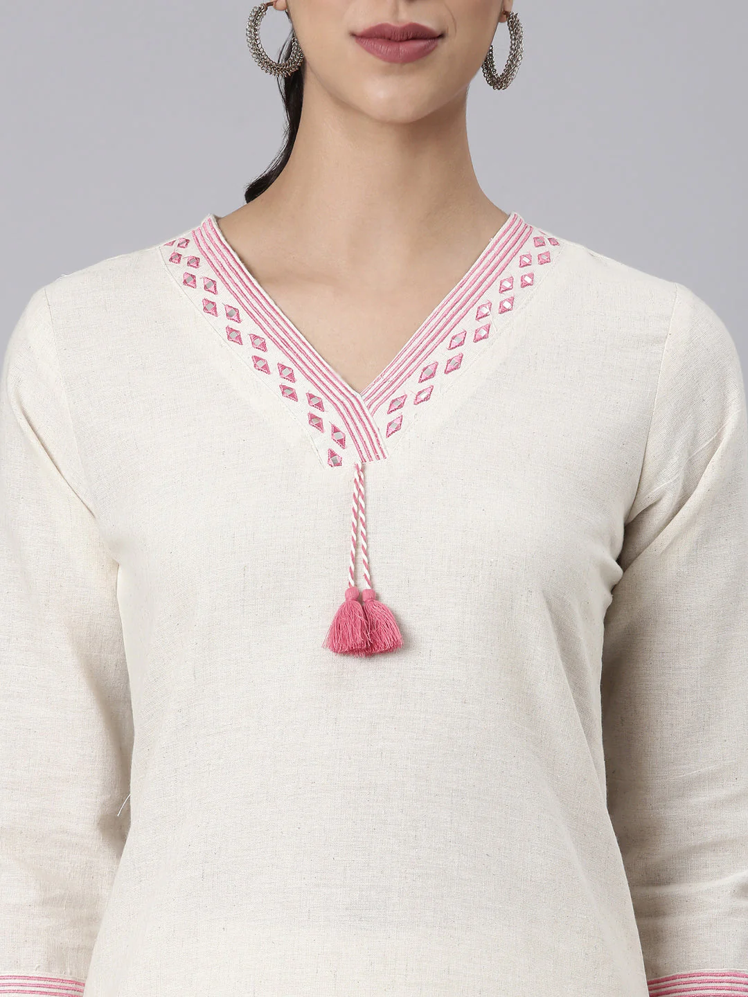 Neerus Pink Printed Straight Kurta and Trousers - Image 4