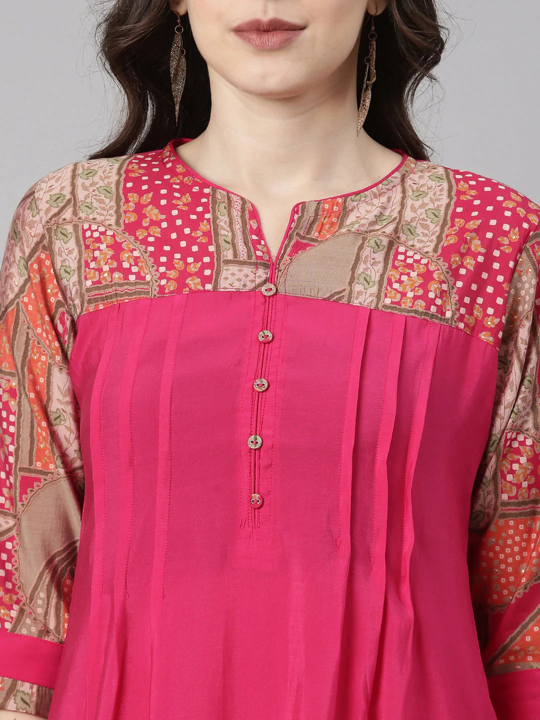 Neerus Pink Solid Straight Kurta and Palazzos - Image 4