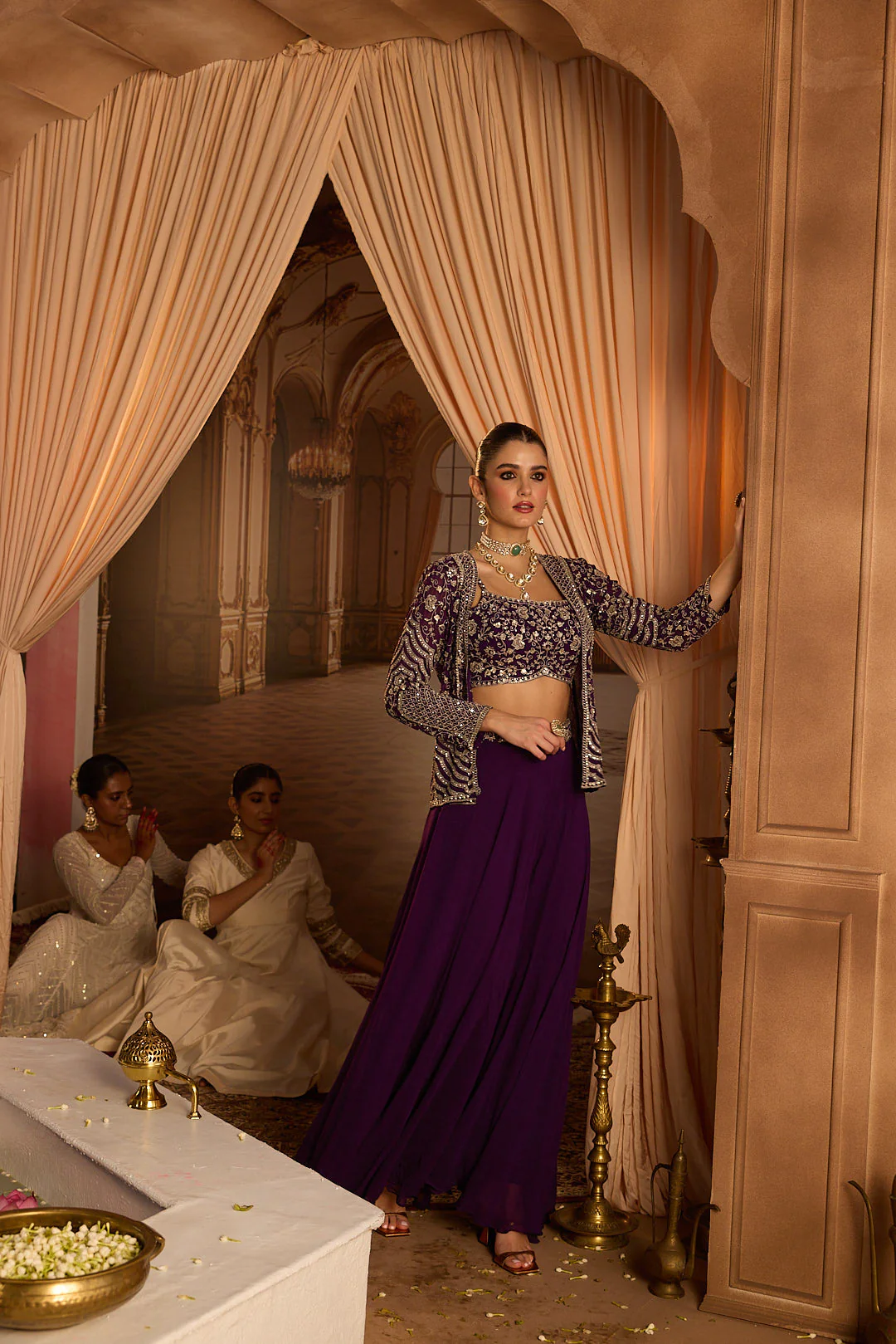 Neerus Purple Embroidery Georgette Fabric Fusion Set. - Image 10