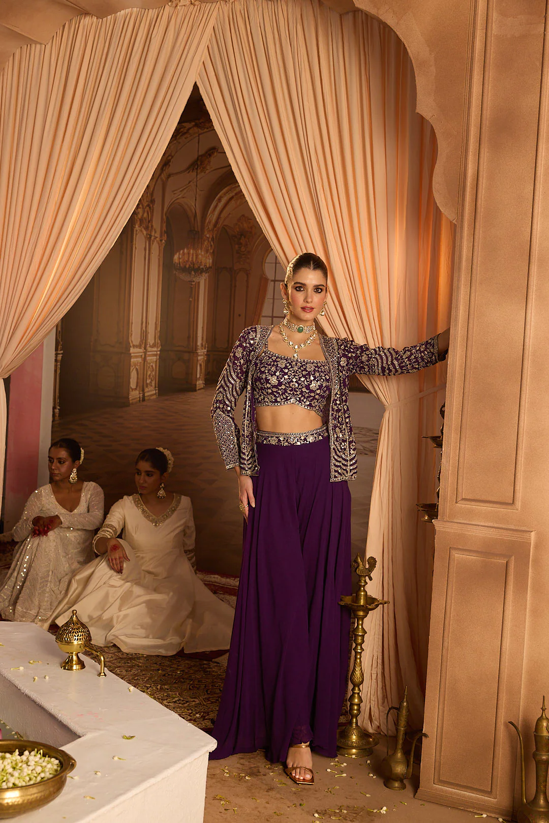 Neerus Purple Embroidery Georgette Fabric Fusion Set. - Image 3