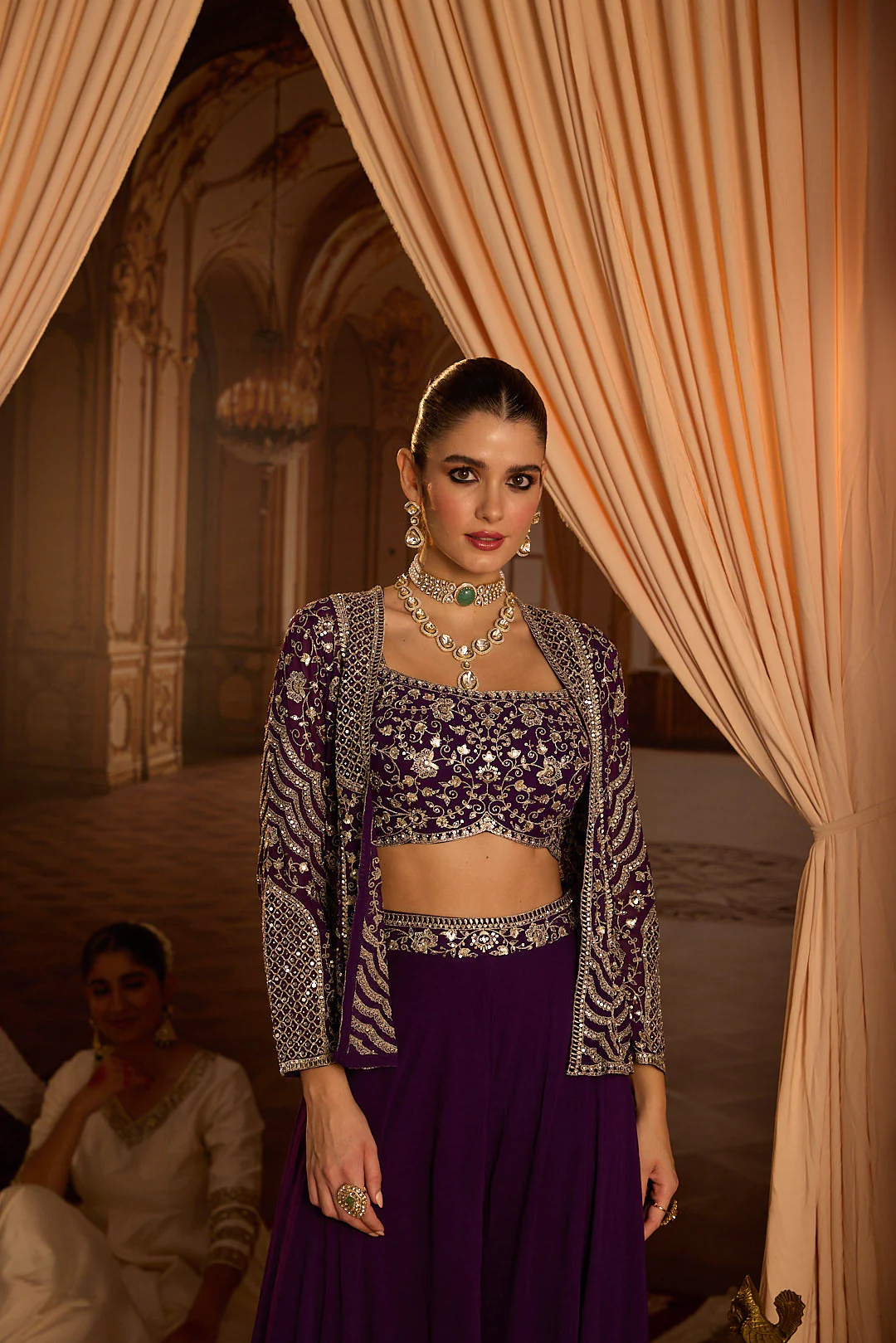 Neerus Purple Embroidery Georgette Fabric Fusion Set. - Image 4