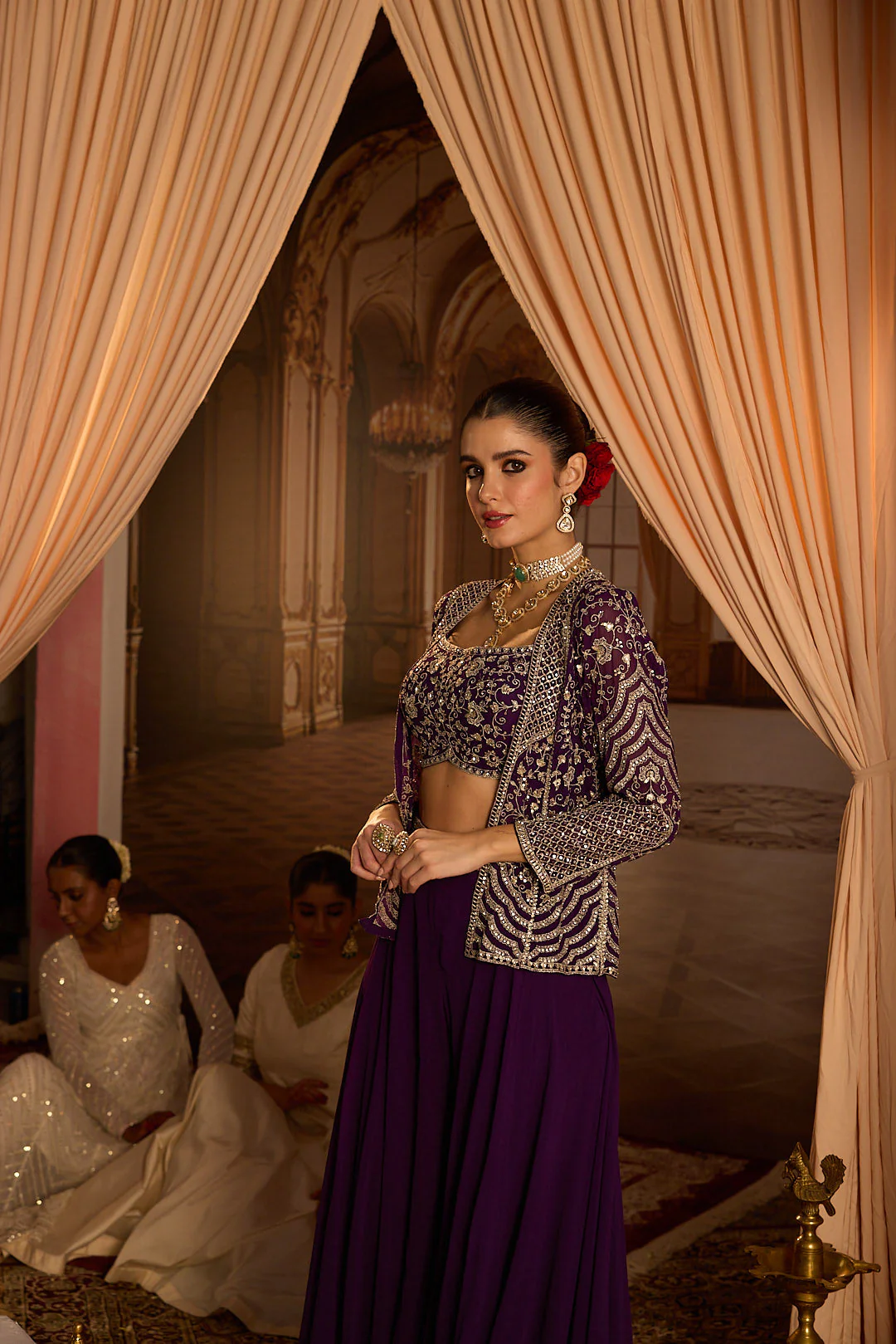 Neerus Purple Embroidery Georgette Fabric Fusion Set. - Image 5