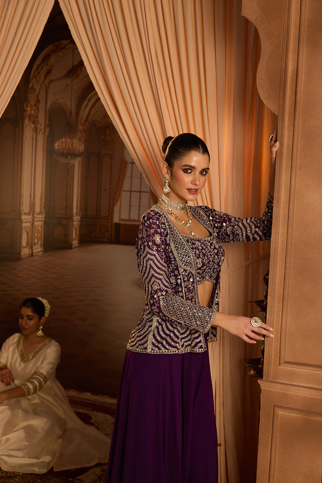 Neerus Purple Embroidery Georgette Fabric Fusion Set. - Image 6