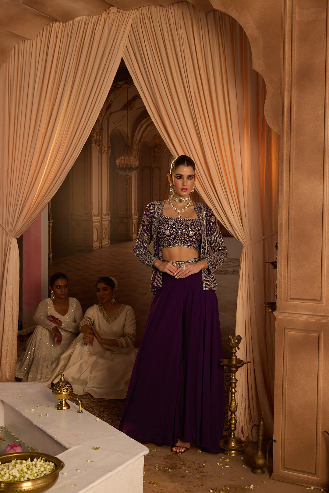 Neerus Purple Embroidery Georgette Fabric Fusion Set. - Image 7