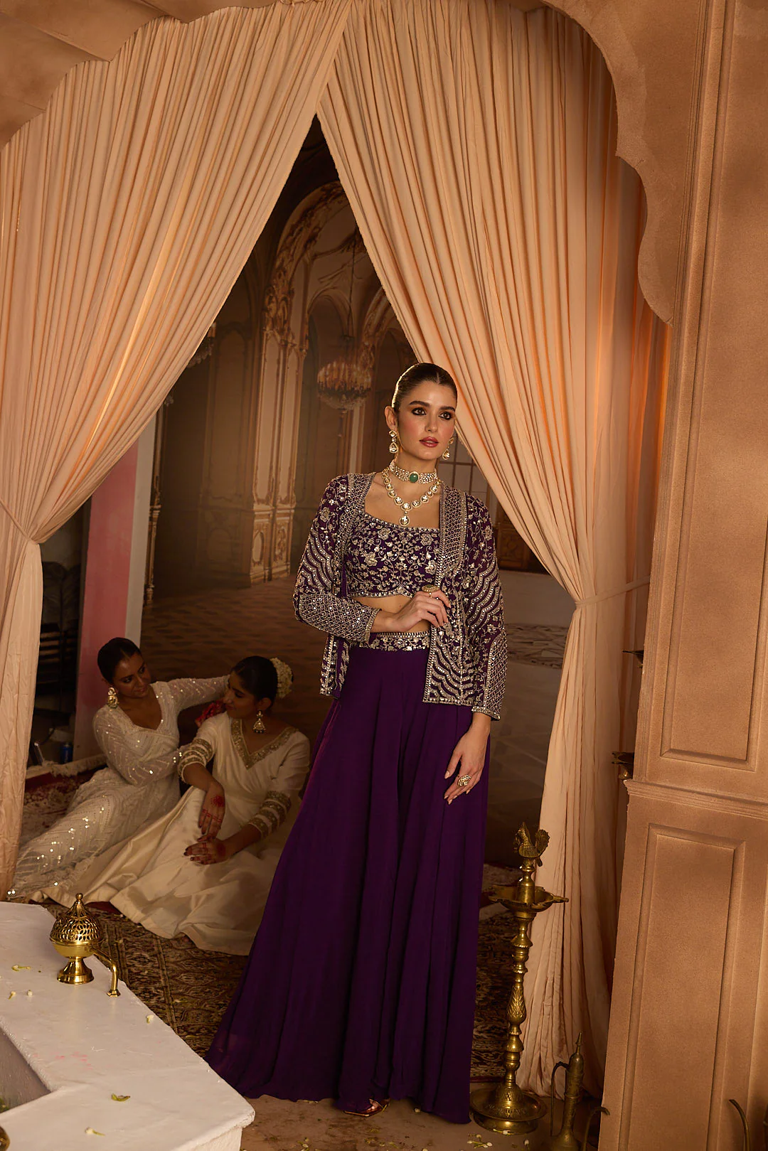 Neerus Purple Embroidery Georgette Fabric Fusion Set. - Image 8