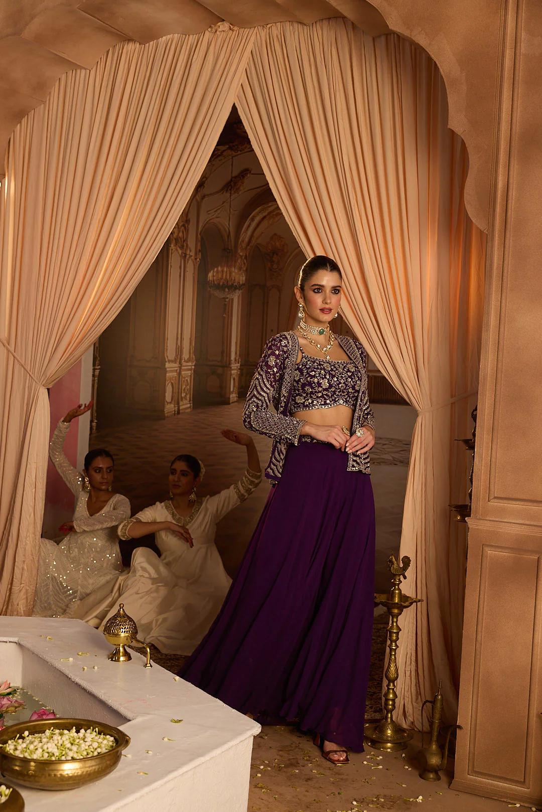 Neerus Purple Embroidery Georgette Fabric Fusion Set. - Image 9